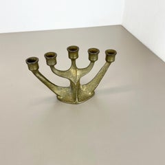 Modernist Sculptural Brutalist Brass Candleholder, Germany, 1970s