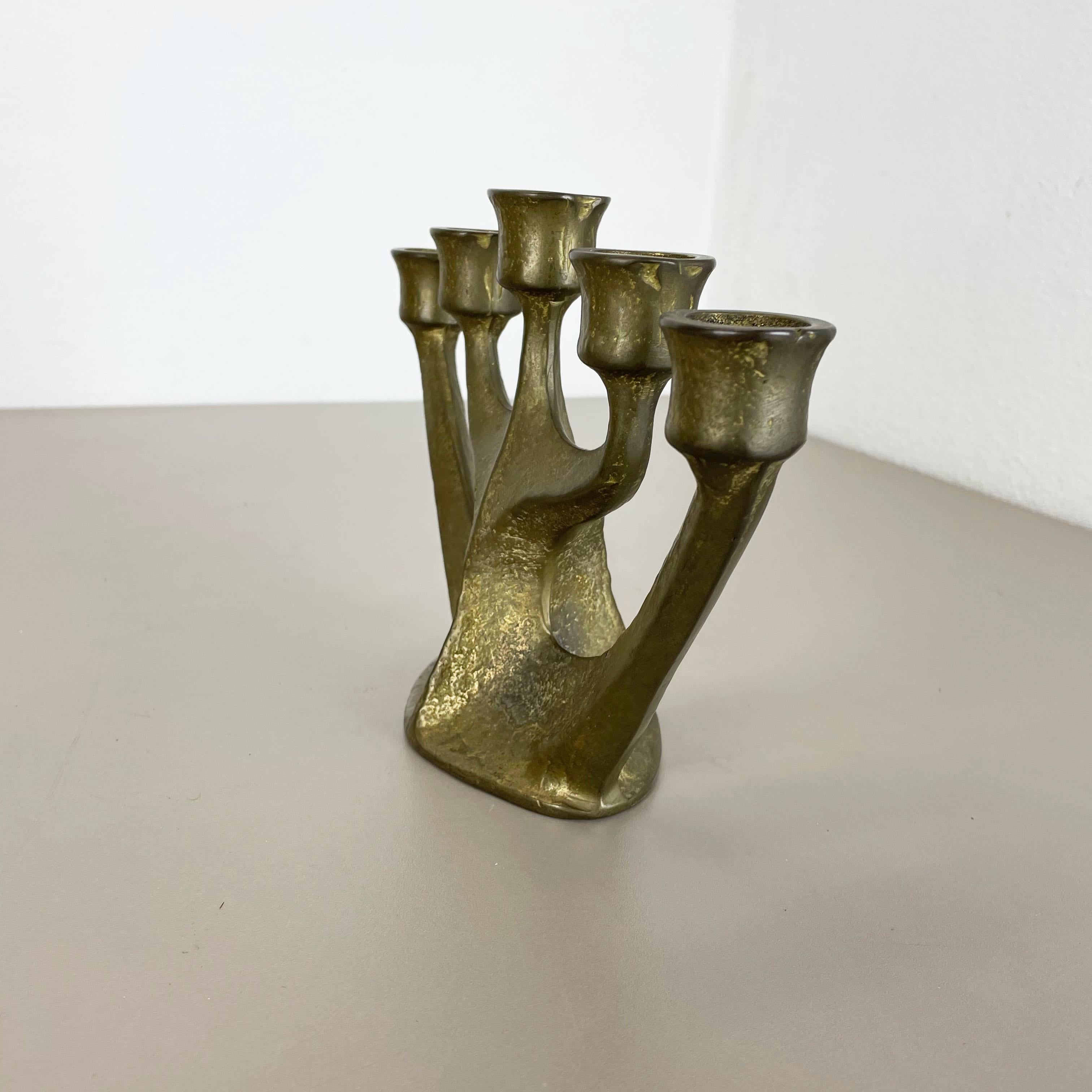 Scandinavian Modern Modernist Sculptural Brutalist Brass Candleholder, Germany, 1970s For Sale