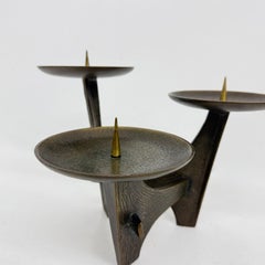 Modernist Sculptural Brutalist Bronze Metal Candleholder, France, 1960s