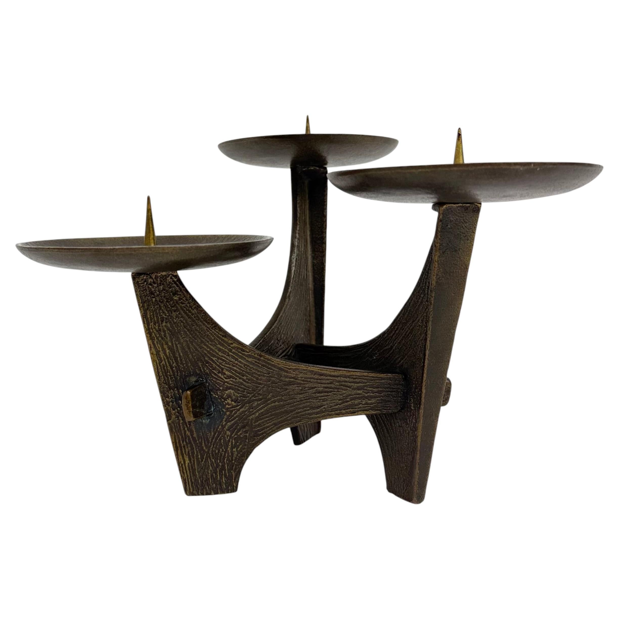 Modernist Sculptural Brutalist Bronze Metal Candleholder, France, 1960s