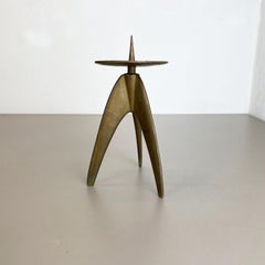 Modernist Sculptural Brutalist Tripod Brass Candleholder, Germany, 1970s