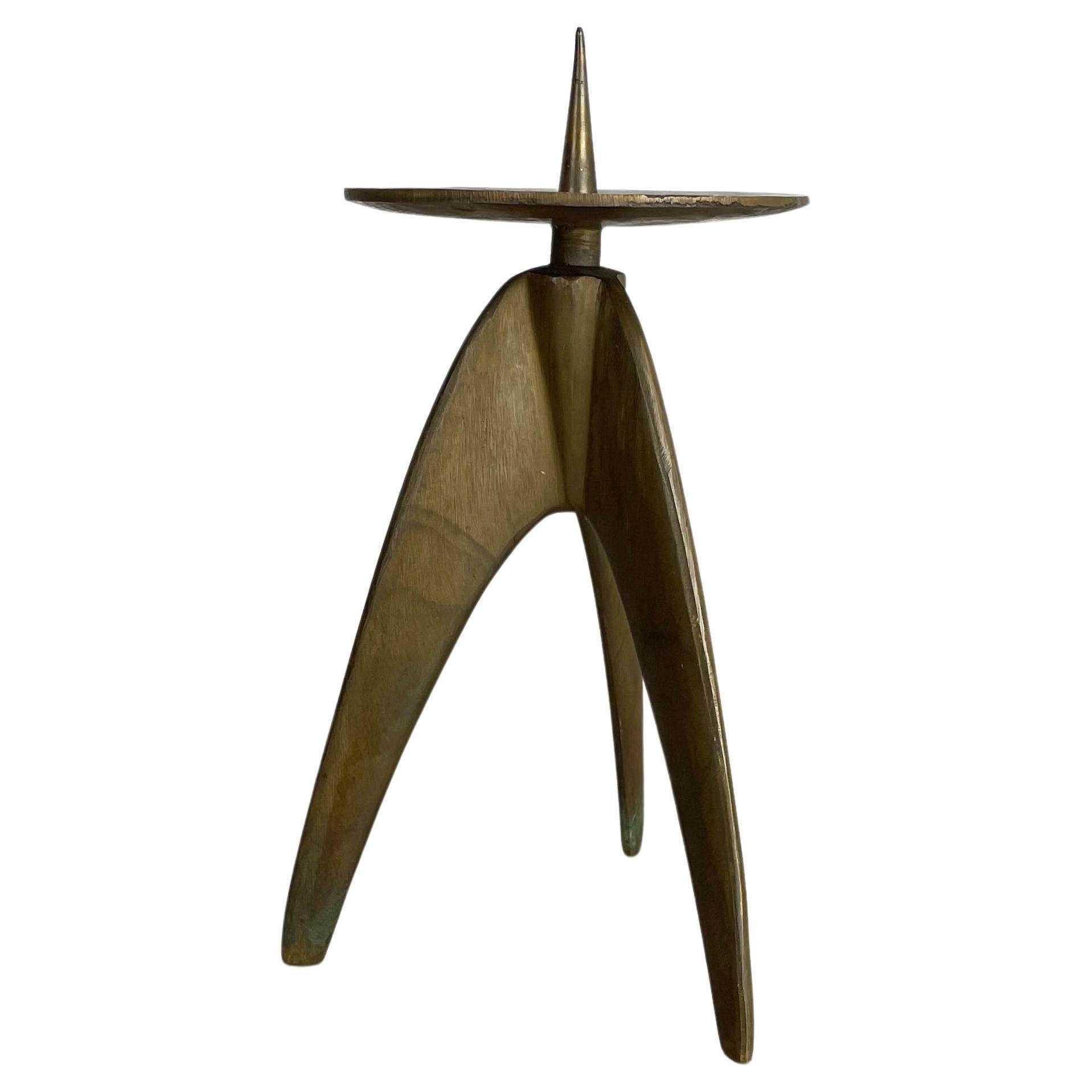 Modernist Sculptural Brutalist Tripod Brass Candleholder, Germany, 1970s
