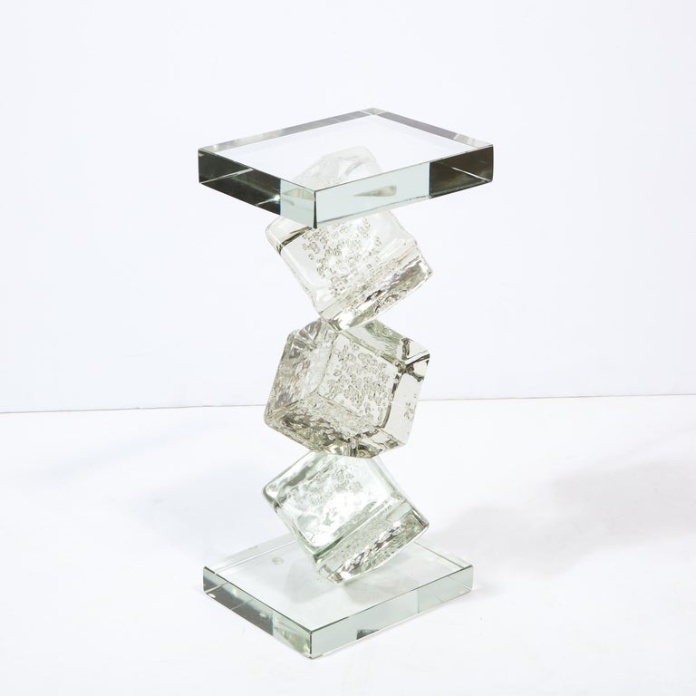 Modernist Sculptural Cubic Handblown Translucent Murano End/ Side Table