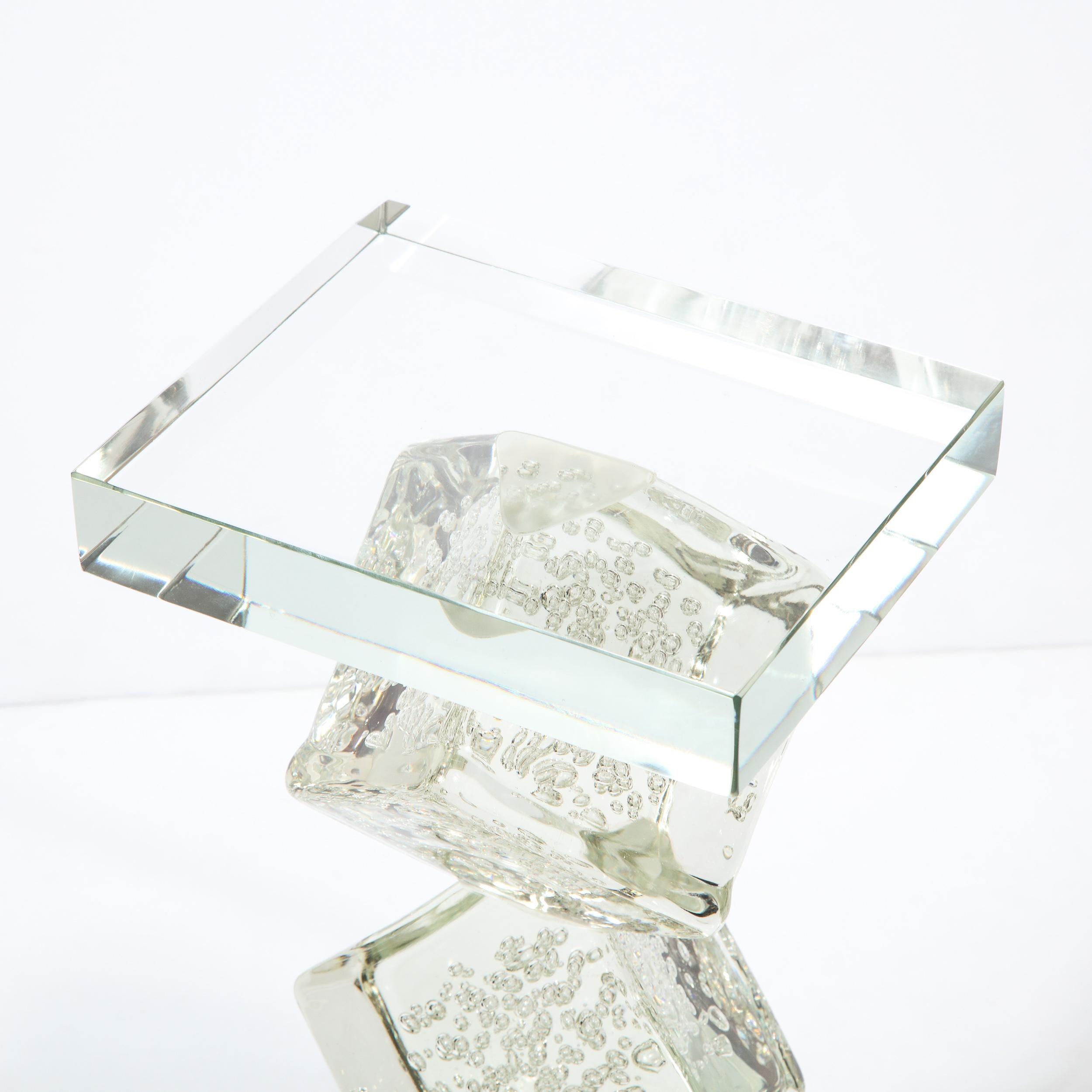 Modernist Sculptural Cubic Handblown Translucent Murano End/ Side Table  In New Condition In New York, NY