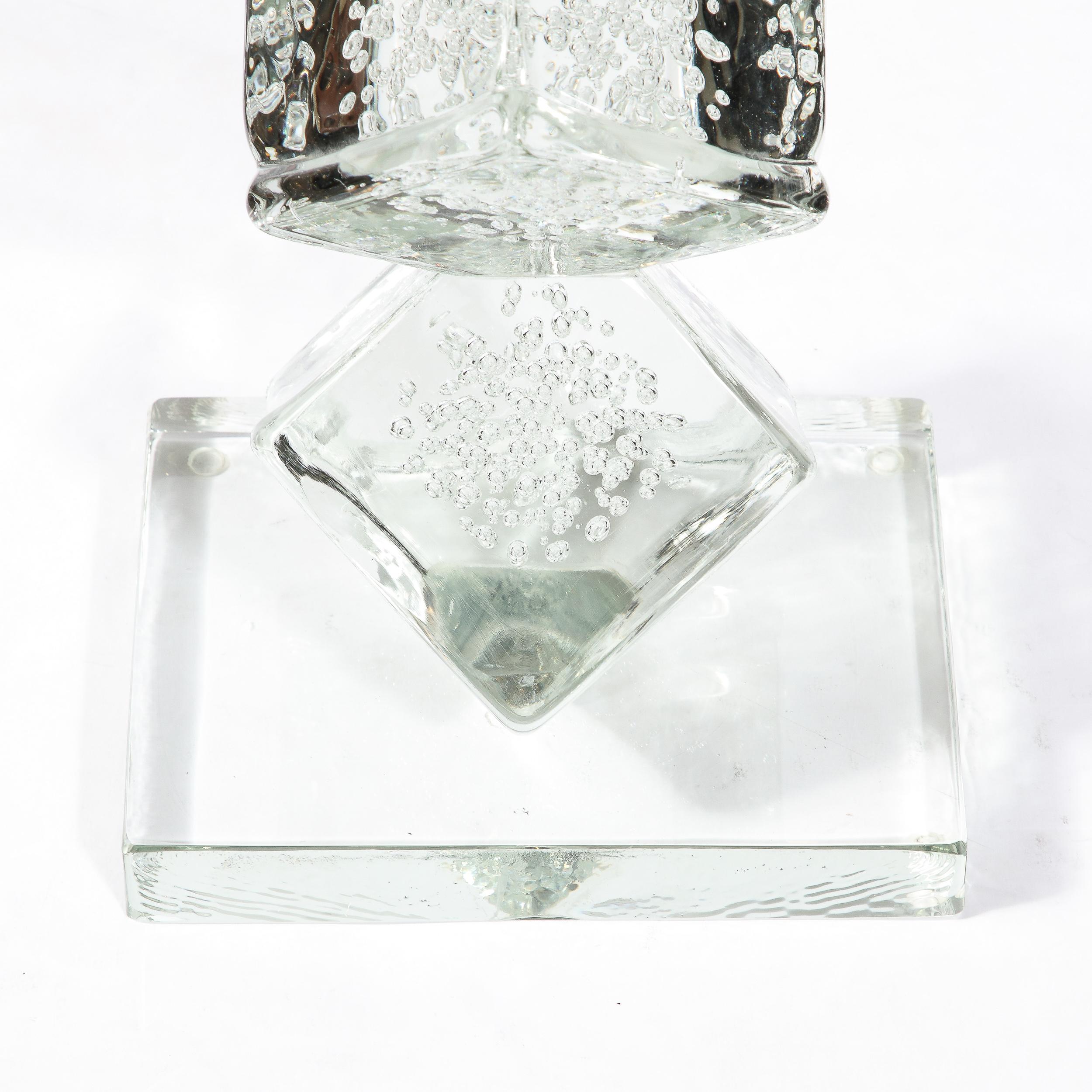 Table d'appoint sculpturale moderniste en forme de cube, soufflée à la main, de Murano translucide  en vente 8