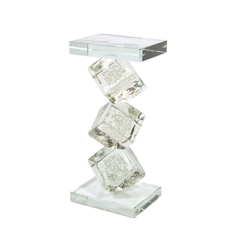 Modernist Sculptural Cubic Handblown Translucent Murano End/ Side Table