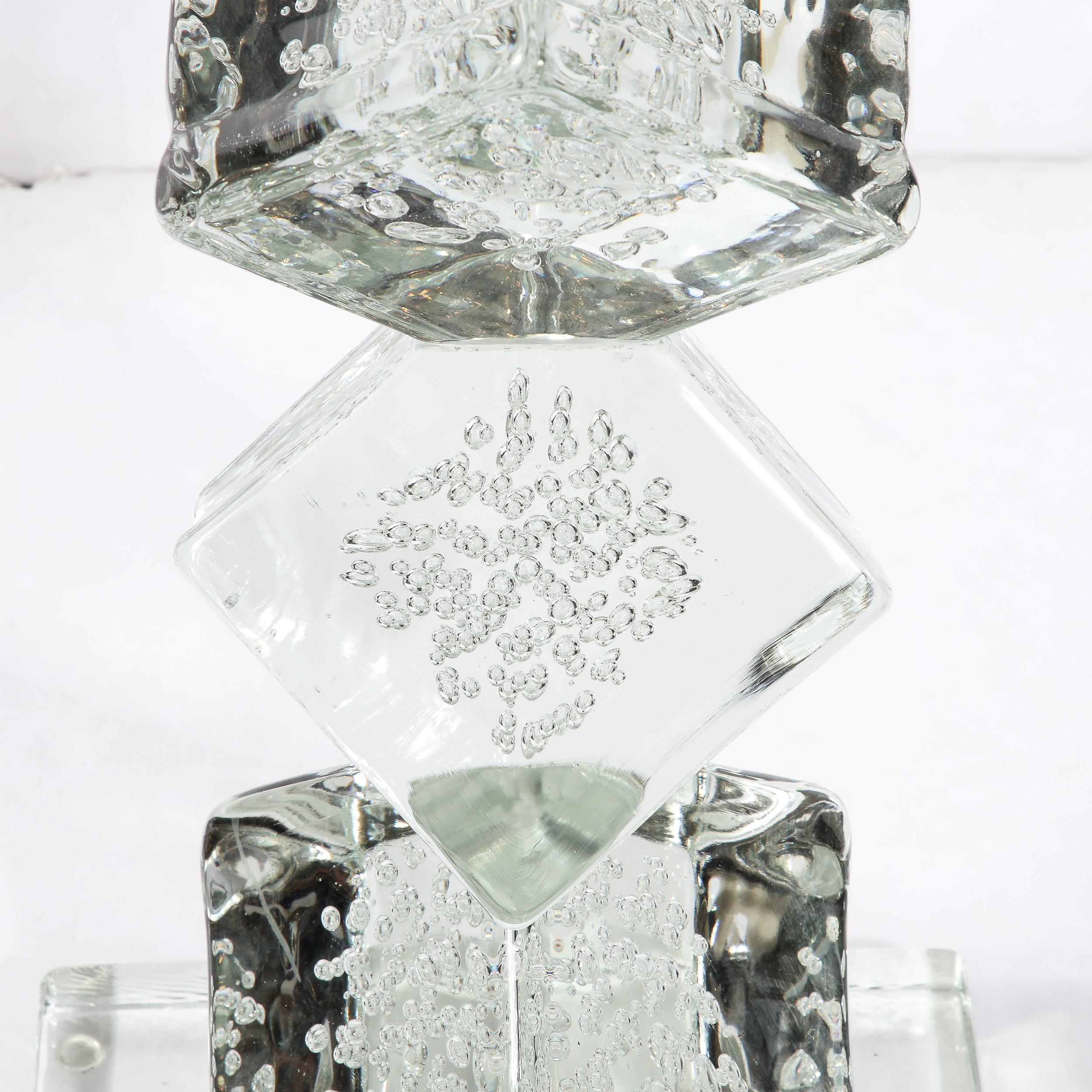 Table d'appoint sculpturale moderniste en forme de cube, soufflée à la main, de Murano translucide  en vente 1