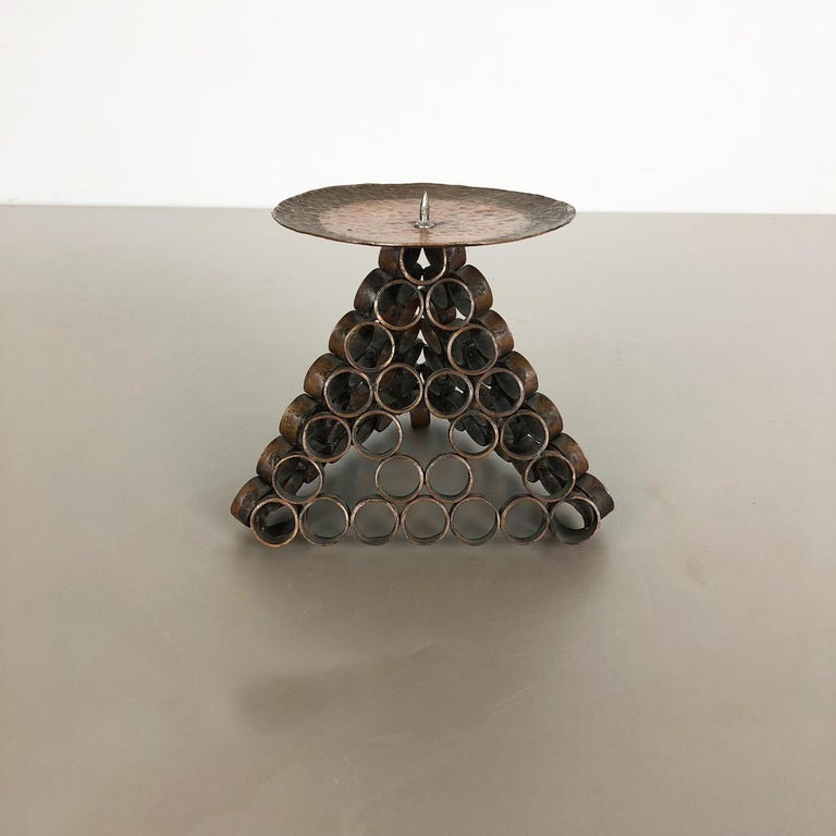 Scandinavian Modern Modernist Sculptural Hagenauer Style Brutalist Copper Candleholder, Austria 1950 For Sale