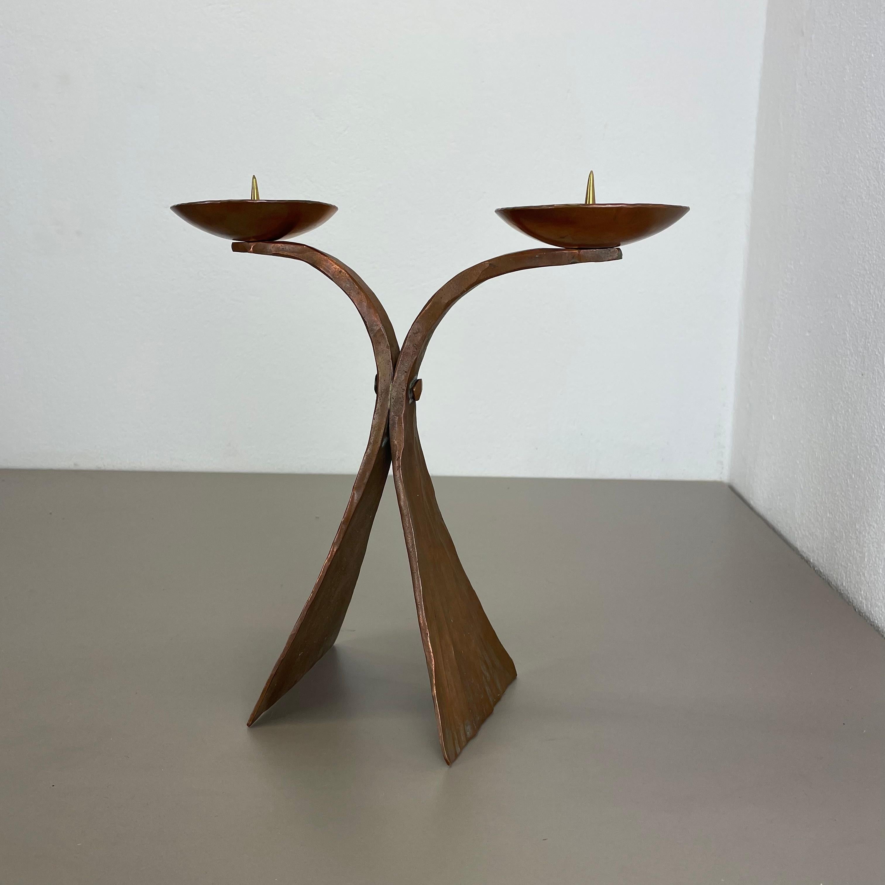 Austrian Modernist Sculptural Hagenauer Style Brutalist Copper Candleholder, Austria 1950 For Sale