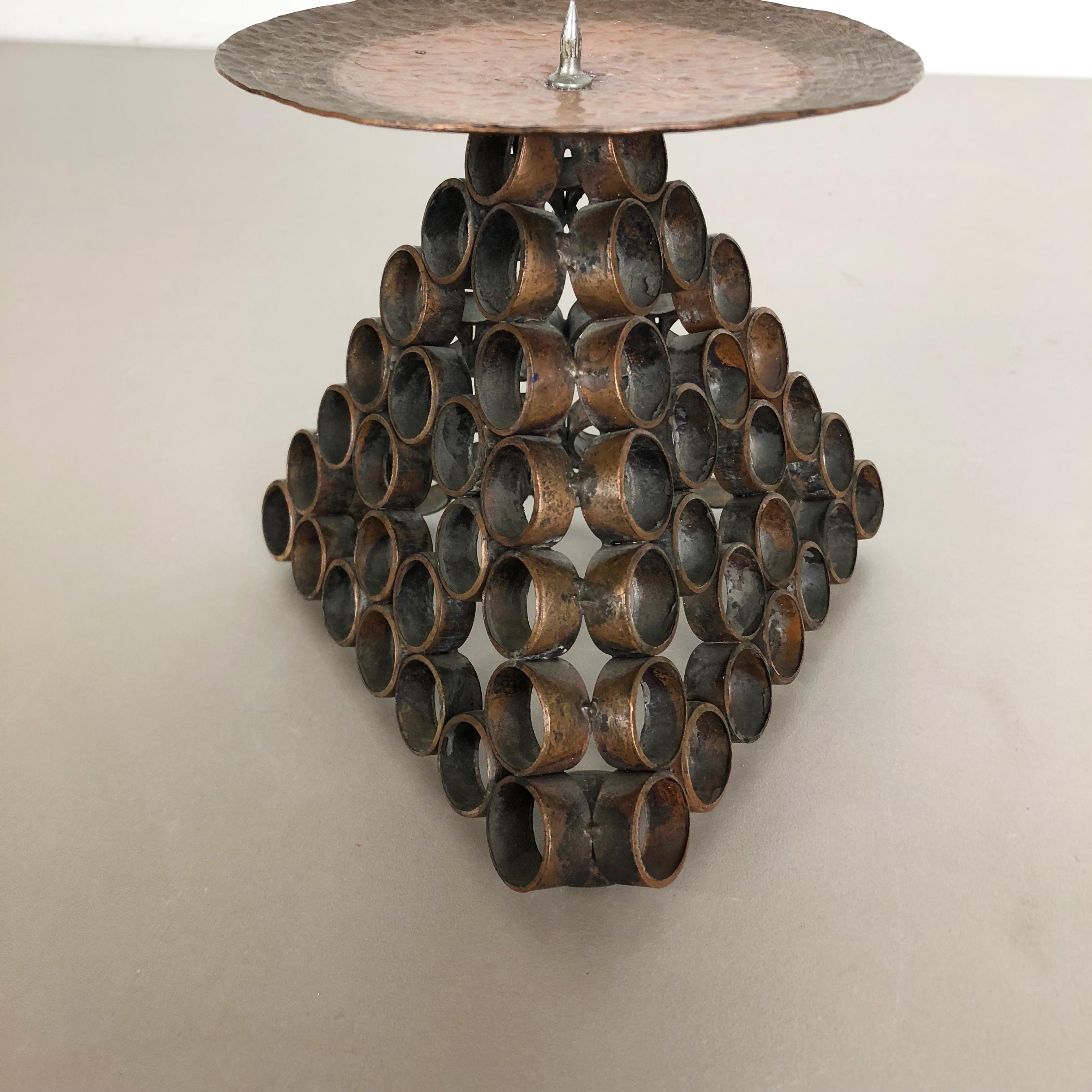 20th Century Modernist Sculptural Hagenauer Style Brutalist Copper Candleholder, Austria 1950 For Sale