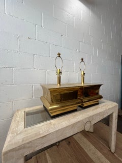 Modernist Sculptural Hollywood Regency Brass Table Lamps Karl Springer Style