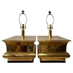 Modernist Sculptural Hollywood Regency Brass Table Lamps Karl Springer Style