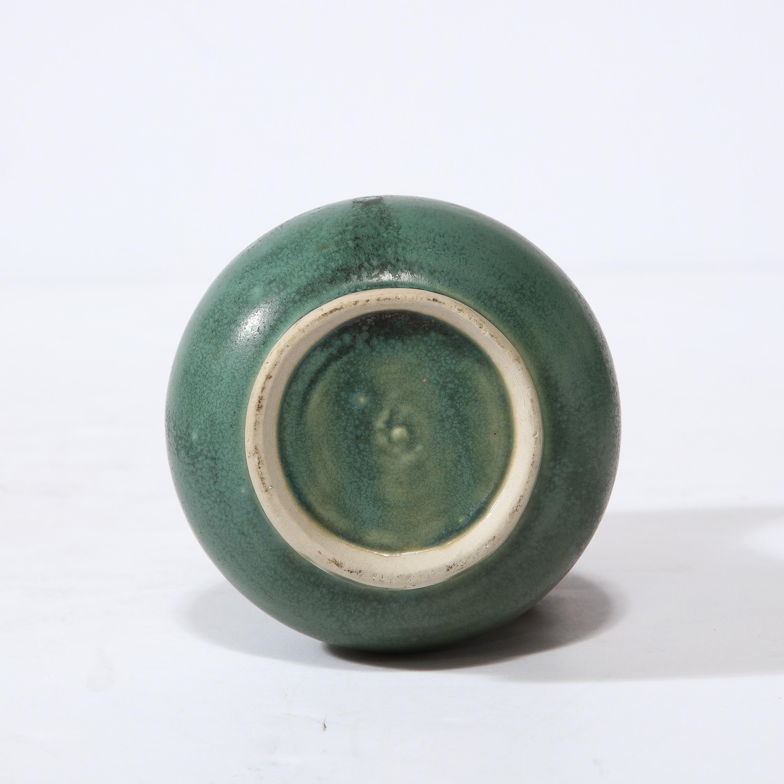 Modernist Sculptural Muted Jade Glazed Ceramic Vase with Frog Motif in Relief For Sale 7