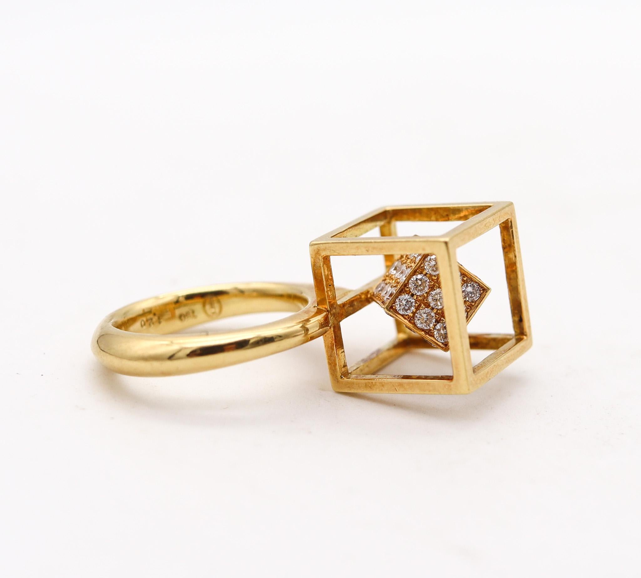 Brilliant Cut Modernist Sculptural Op Art Ring In 18Kt Yellow Gold With 1.20 Ctw In Diamonds For Sale