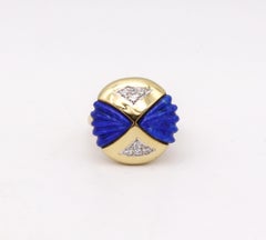 Modernist Sculptural Ring In 18Kt Yellow Gold With 3.24 Ctw Diamonds And Lapis