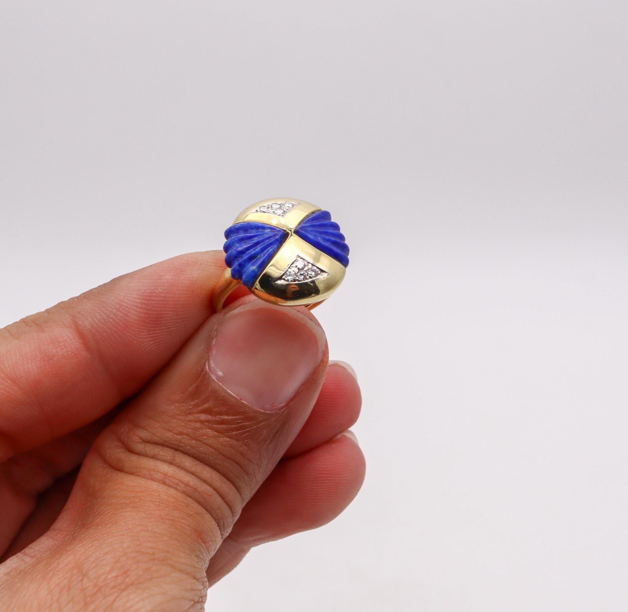 Women's Modernist Sculptural Ring In 18Kt Yellow Gold With 3.24 Ctw Diamonds And Lapis For Sale