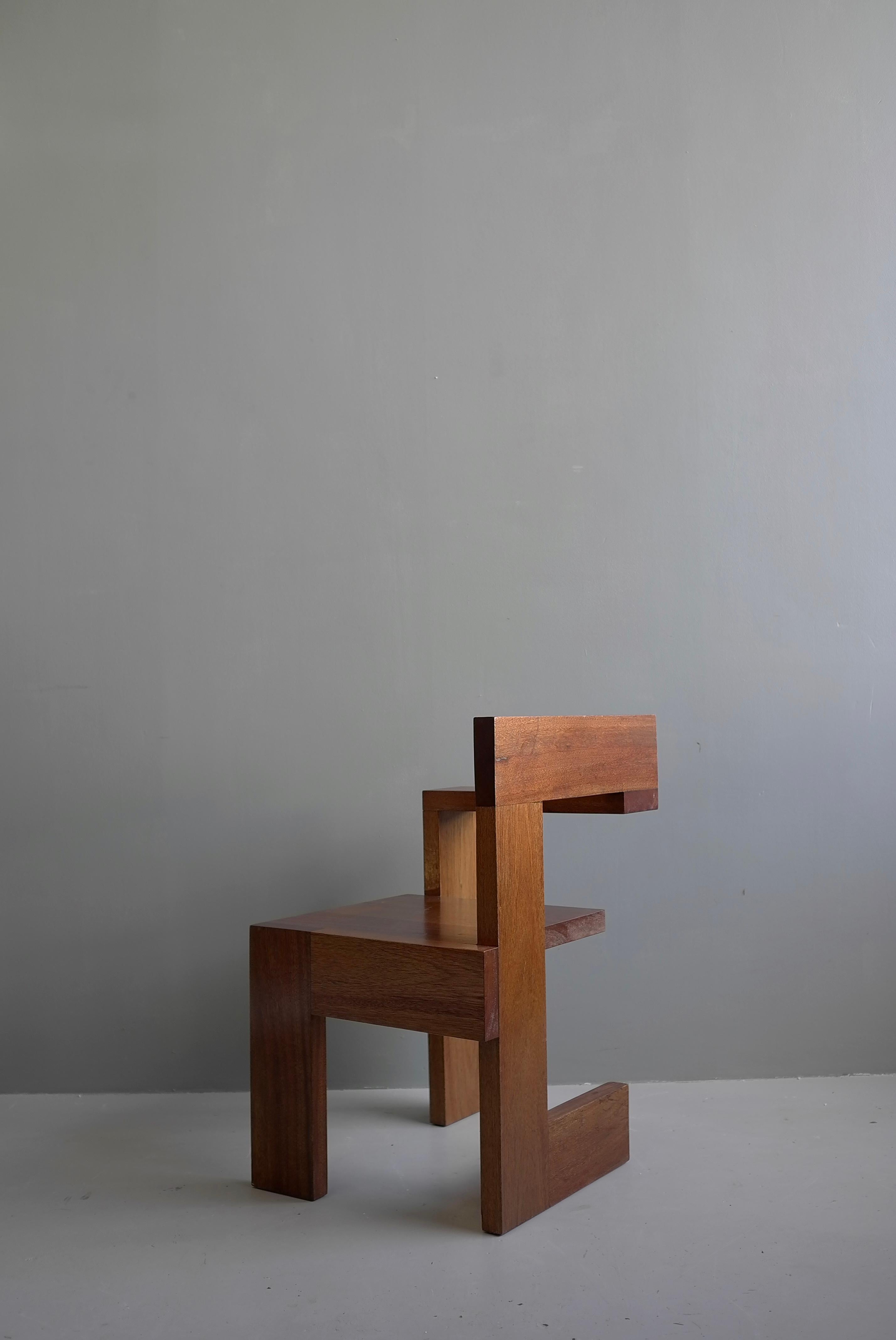 Mid-Century Modern Modernist Sculptural Steltman Chair in Meranti Wood, in Style of Gerrit Rietveld