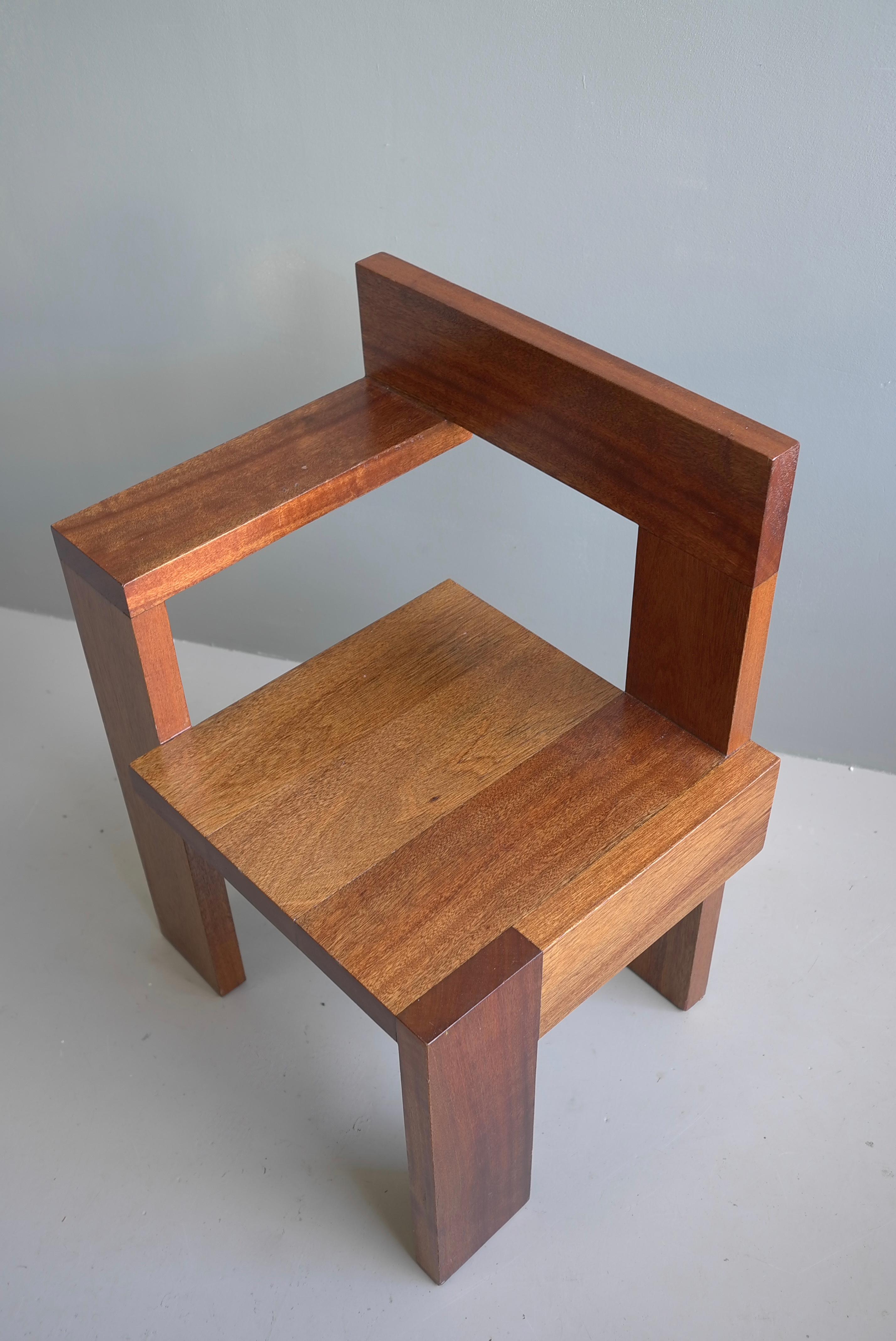Late 20th Century Modernist Sculptural Steltman Chair in Meranti Wood, in Style of Gerrit Rietveld