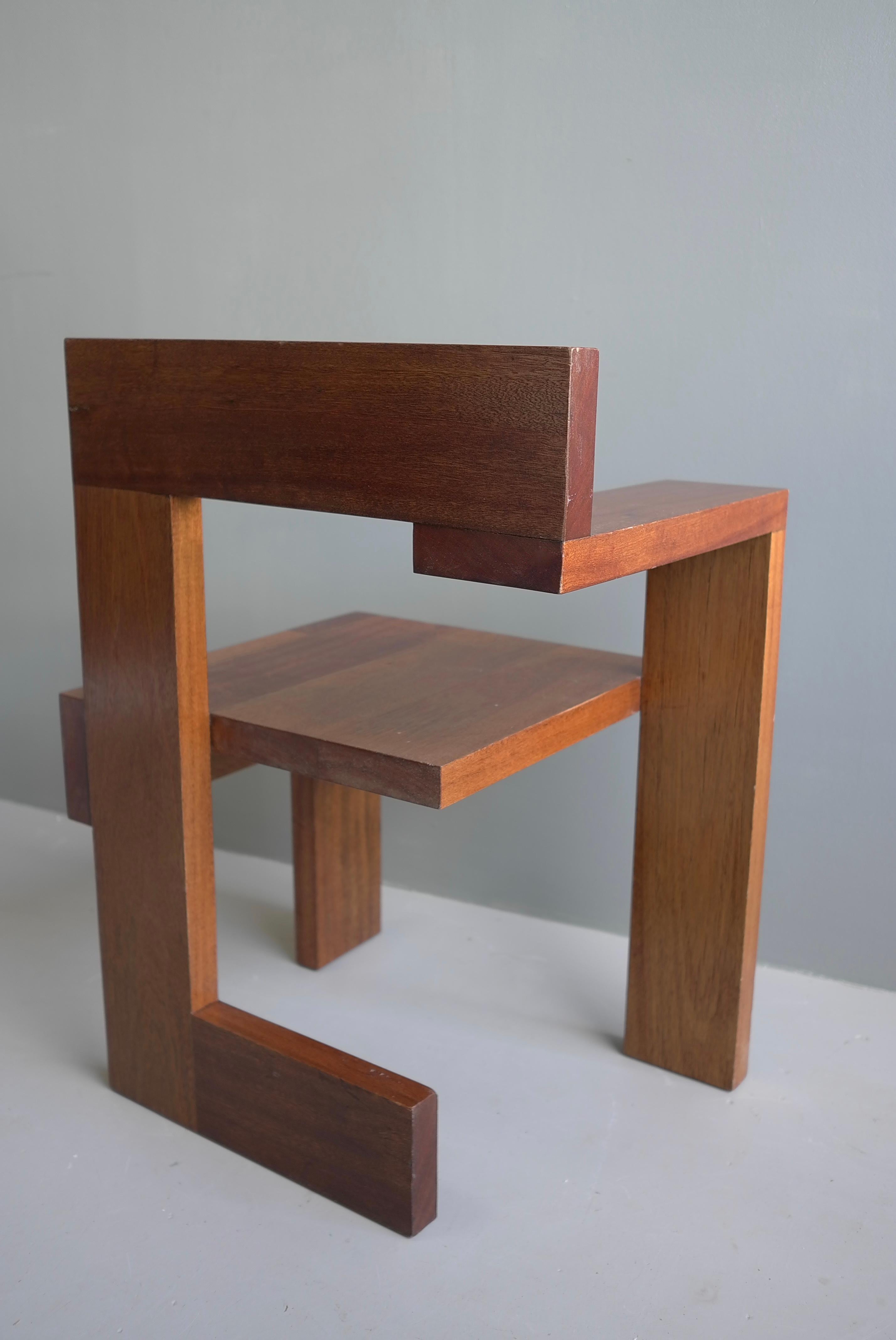 Modernist Sculptural Steltman Chair in Meranti Wood, in Style of Gerrit Rietveld 1