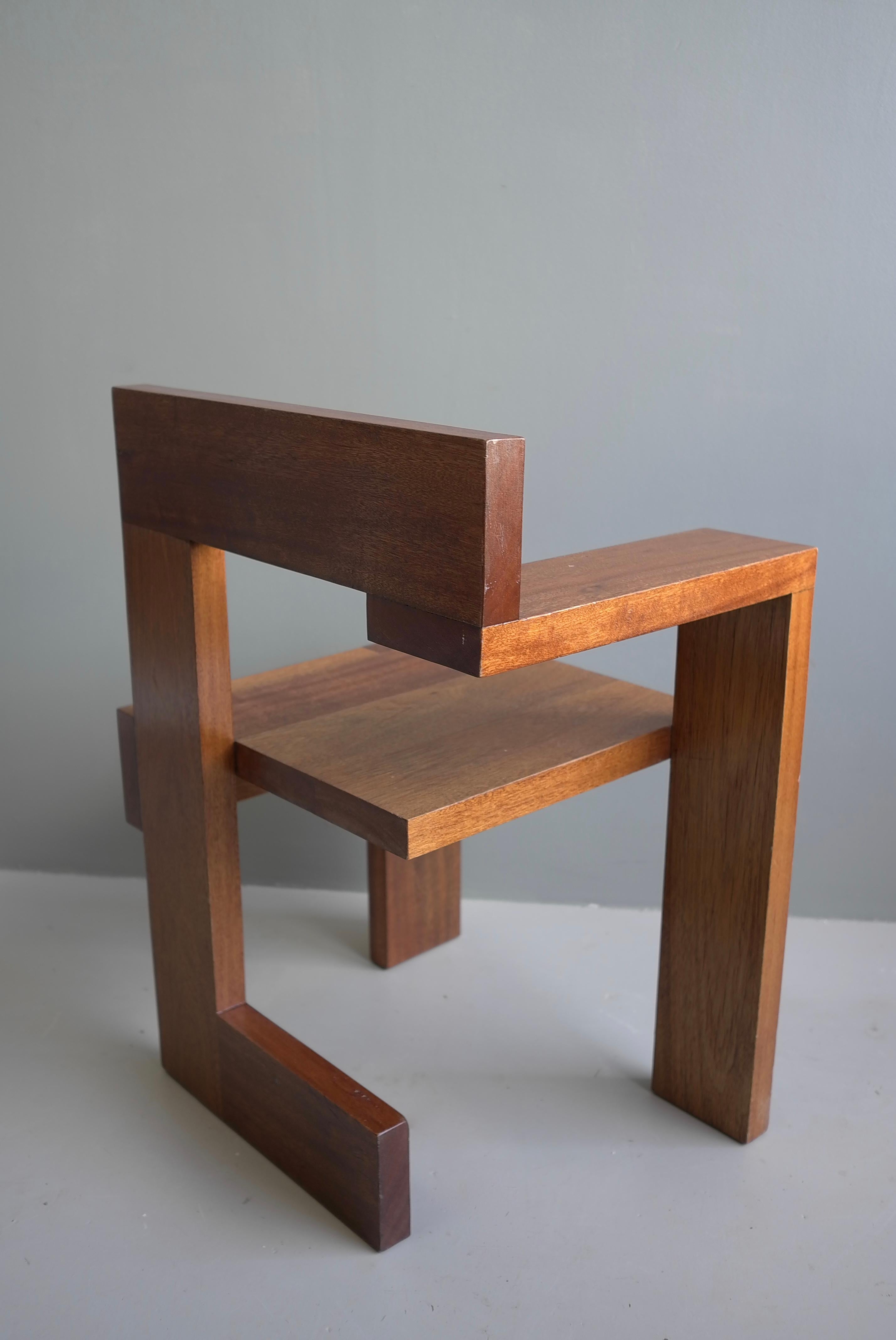 Modernist Sculptural Steltman Chair in Meranti Wood, in Style of Gerrit Rietveld 2
