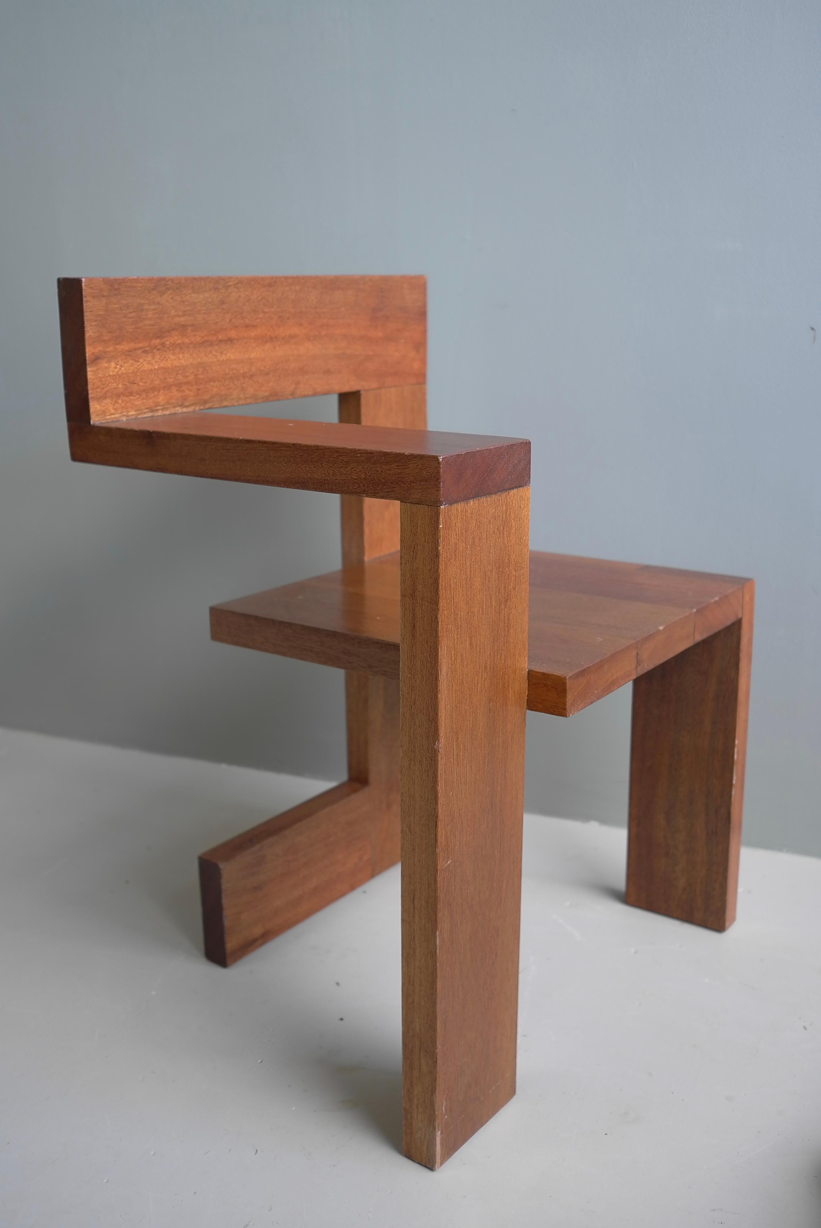 Modernist Sculptural Steltman Chair in Meranti Wood, in Style of Gerrit Rietveld 3