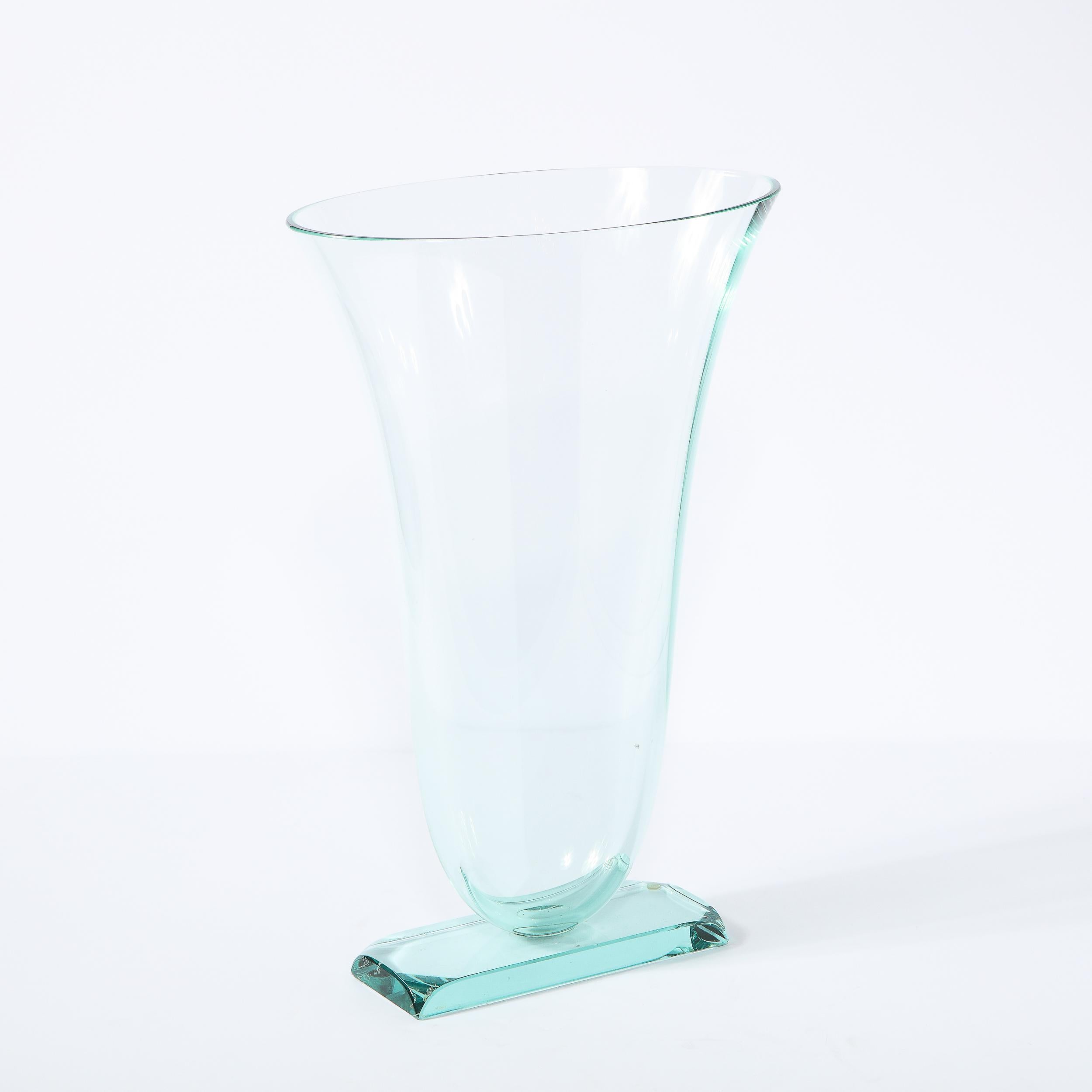 Glass Modernist Sculptural Translucent Acqua Vase Signed by Schlanser Studio