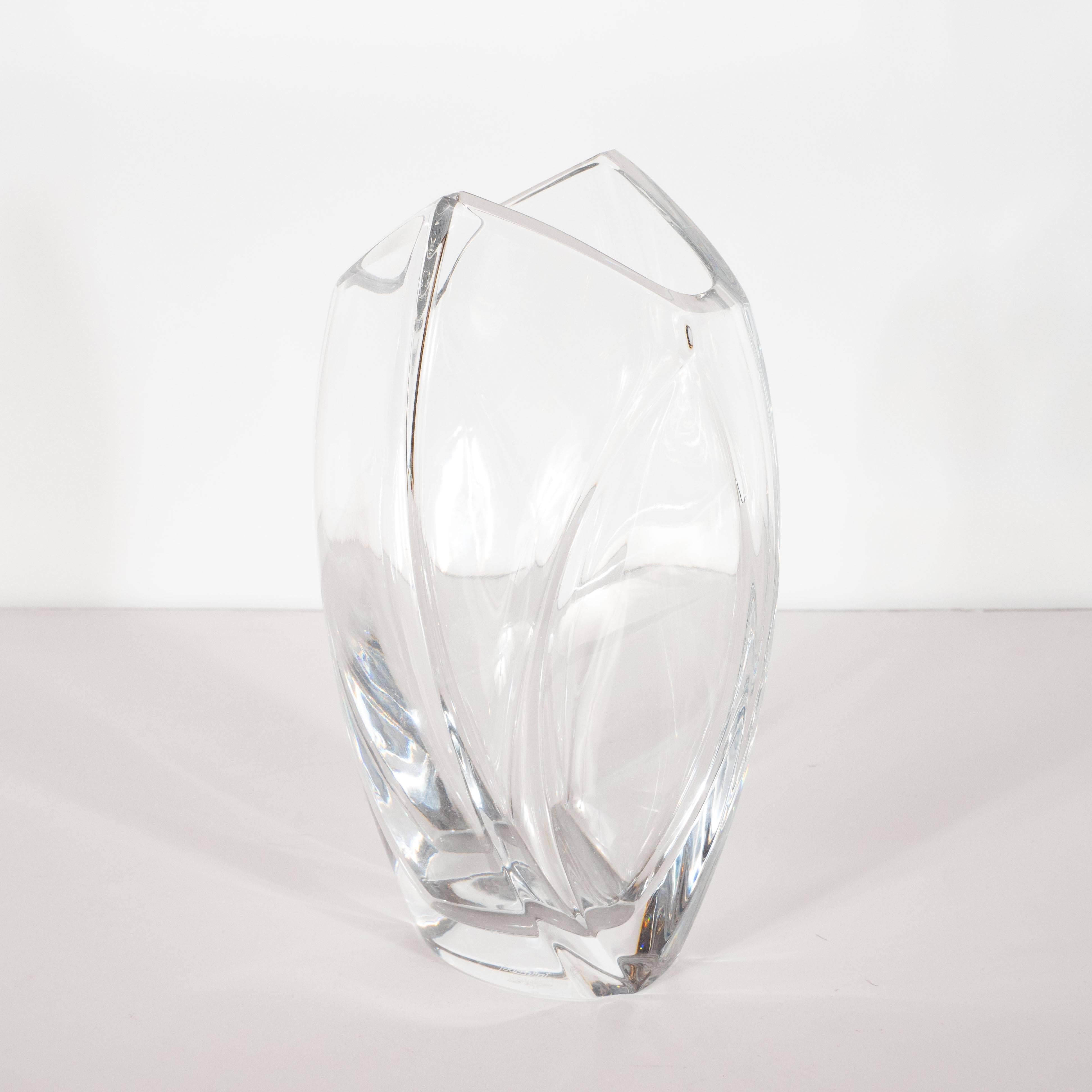 Mid-Century Modern Modernist Sculptural Translucent Crystal Vase by Robert Rigot for Baccarat