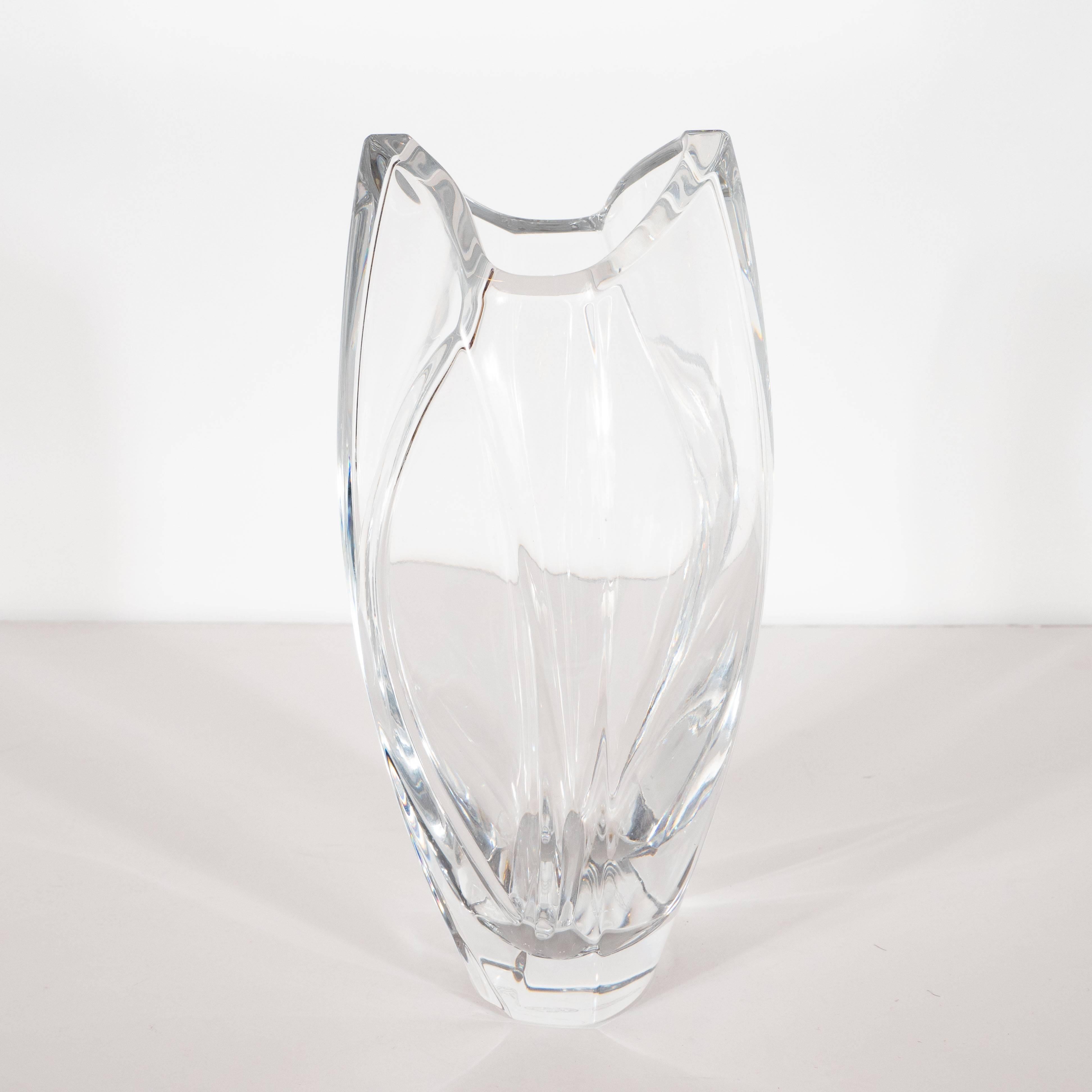 French Modernist Sculptural Translucent Crystal Vase by Robert Rigot for Baccarat
