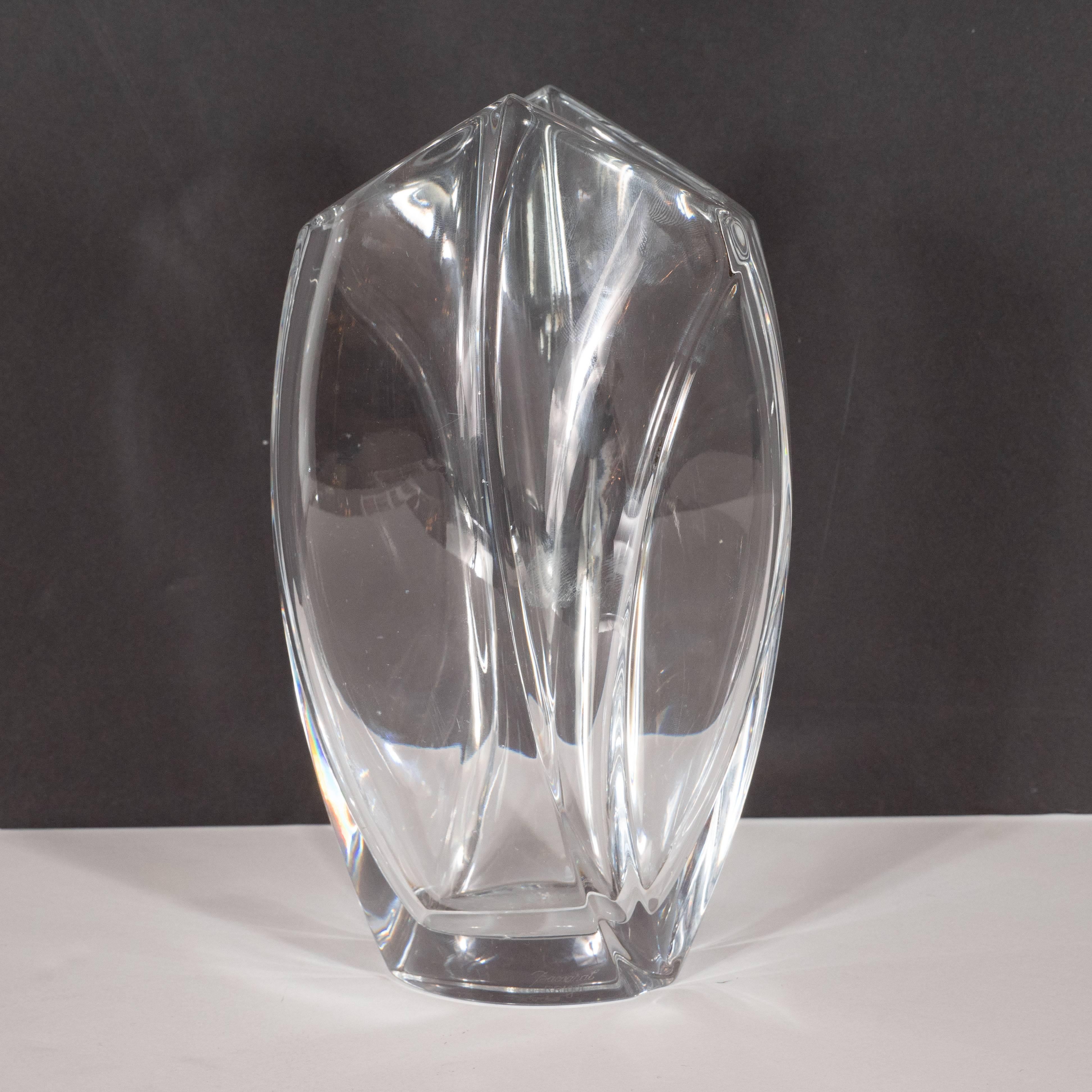 Late 20th Century Modernist Sculptural Translucent Crystal Vase by Robert Rigot for Baccarat