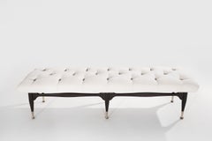 Modernist Sculptural Tufted Mahogany Bench, Italy 1950s