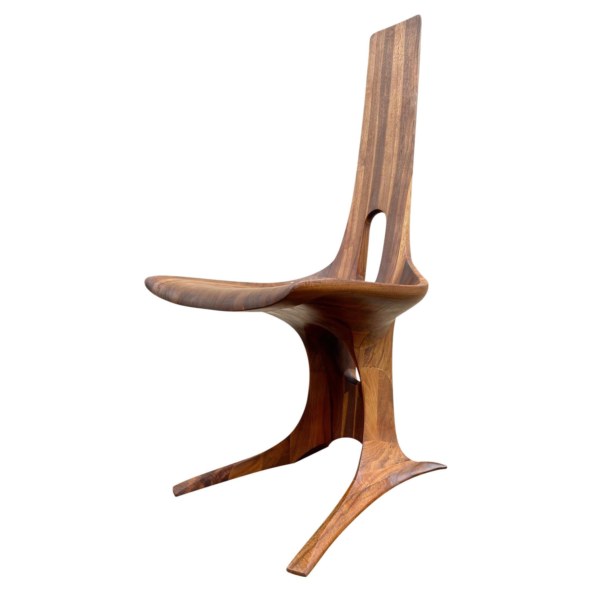 Modernist Sculptural Walnut Chair by Edward G. Livingston for Archotypo (1970) For Sale