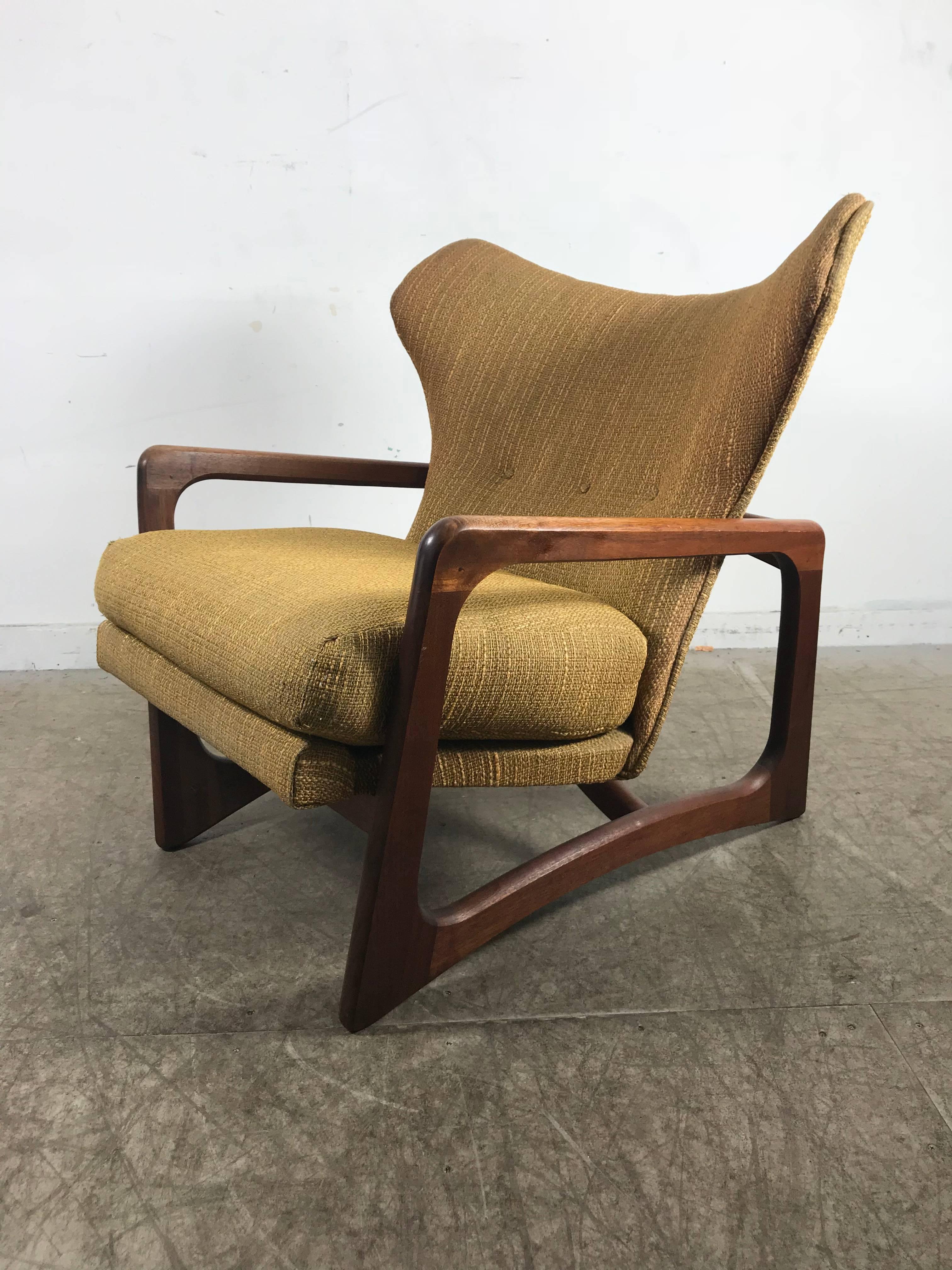 Mid-Century Modern Modernist Sculptural Walnut Wing Back Lounge Chair by Adrian Pearsall