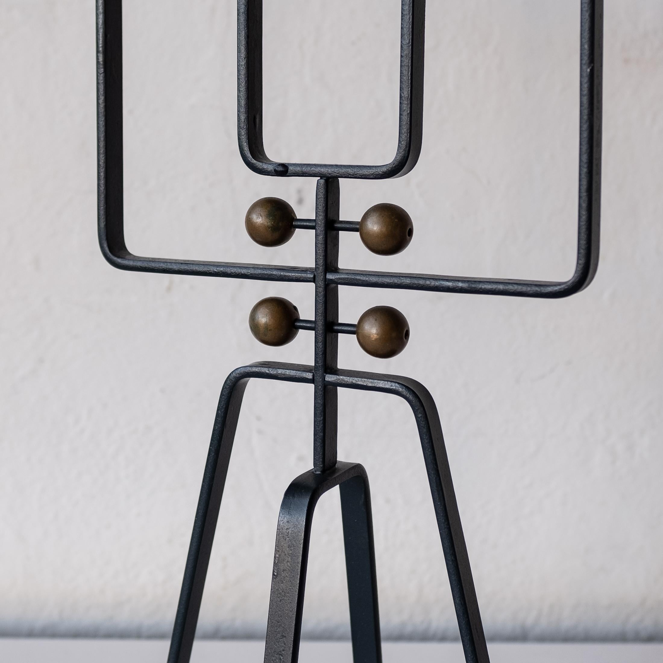 American Modernist Sculptural Wood and Iron Candle Holder For Sale
