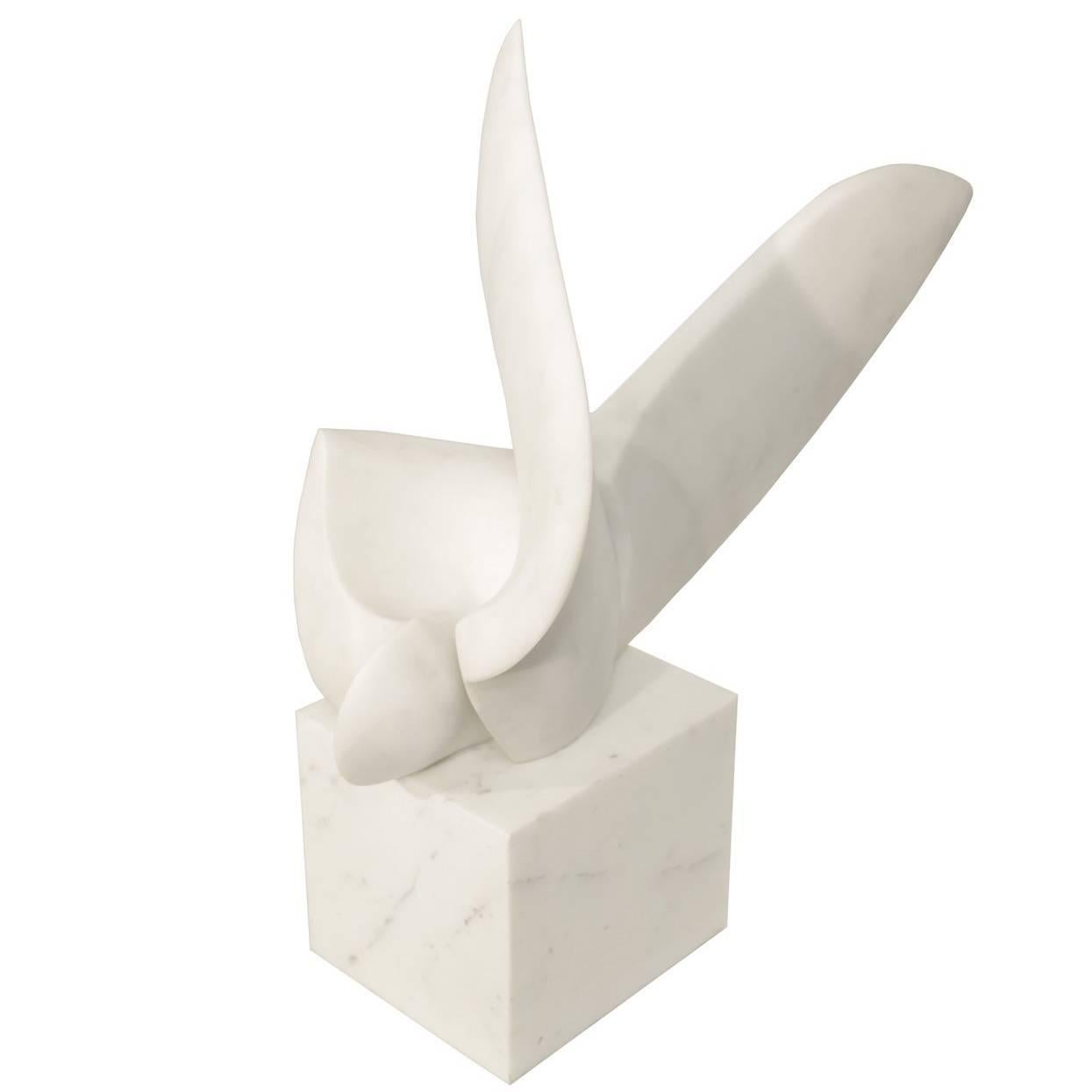 Modernist  Carved Marble Swan Sculpture by Jack Zajack, USA, 1960s For Sale