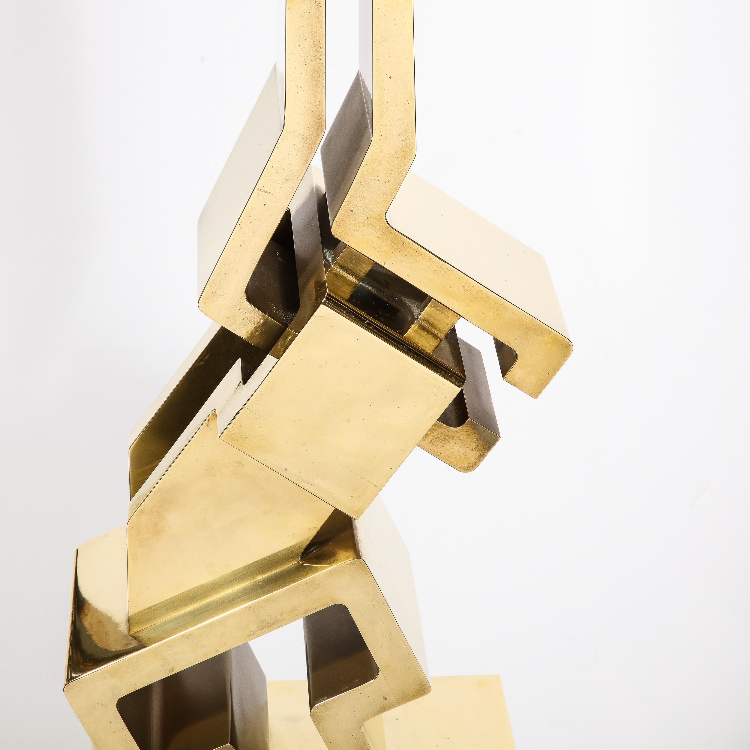 Modernist Sculpture In Polished Brass on Travertine Base by Giorgio Zennaro  7