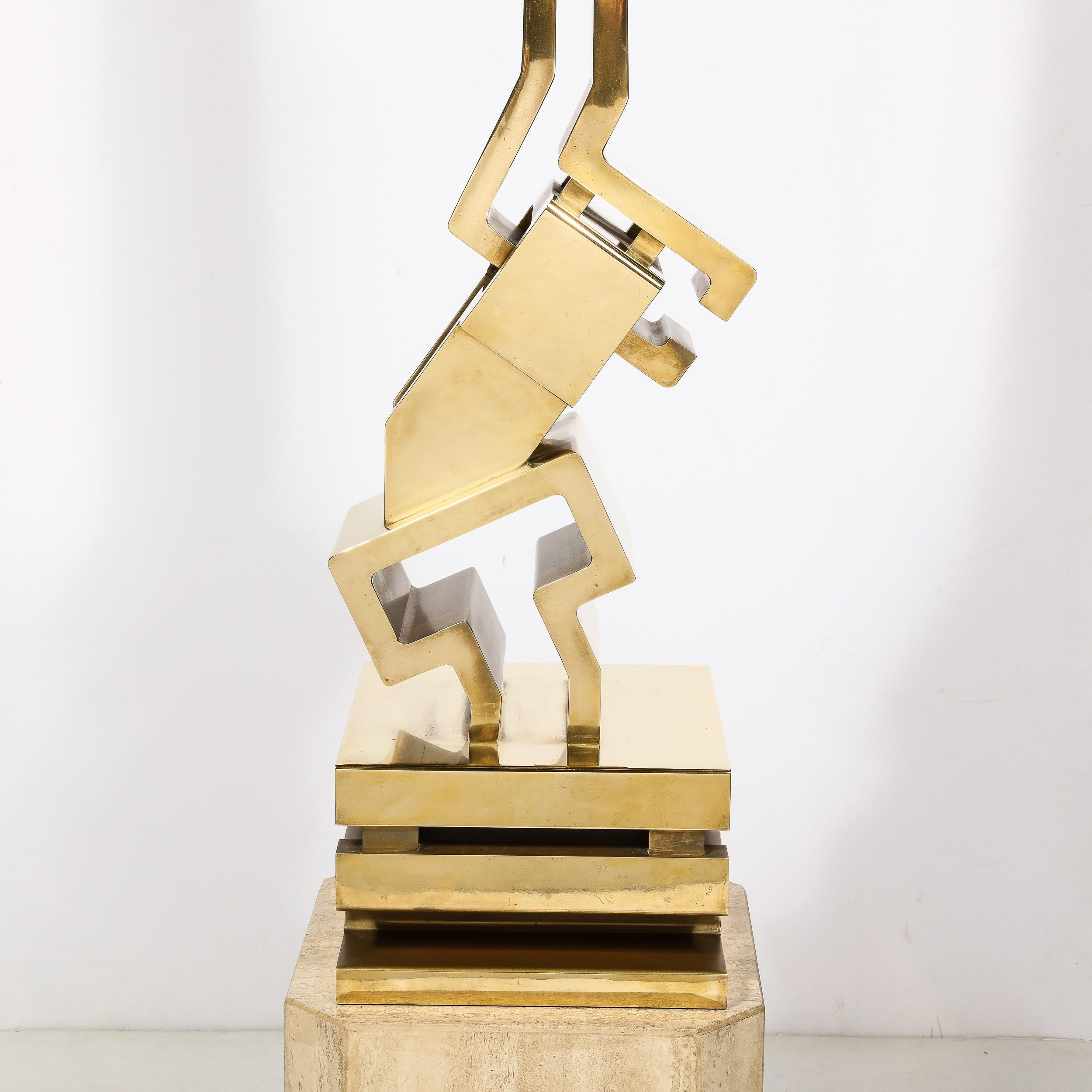 Modernist Sculpture In Polished Brass on Travertine Base by Giorgio Zennaro  9