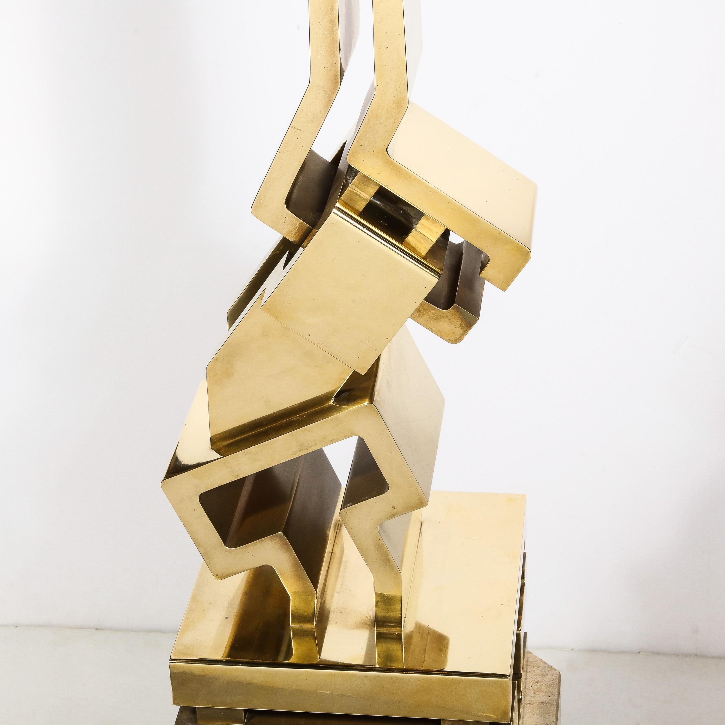 Modernist Sculpture In Polished Brass on Travertine Base by Giorgio Zennaro  10
