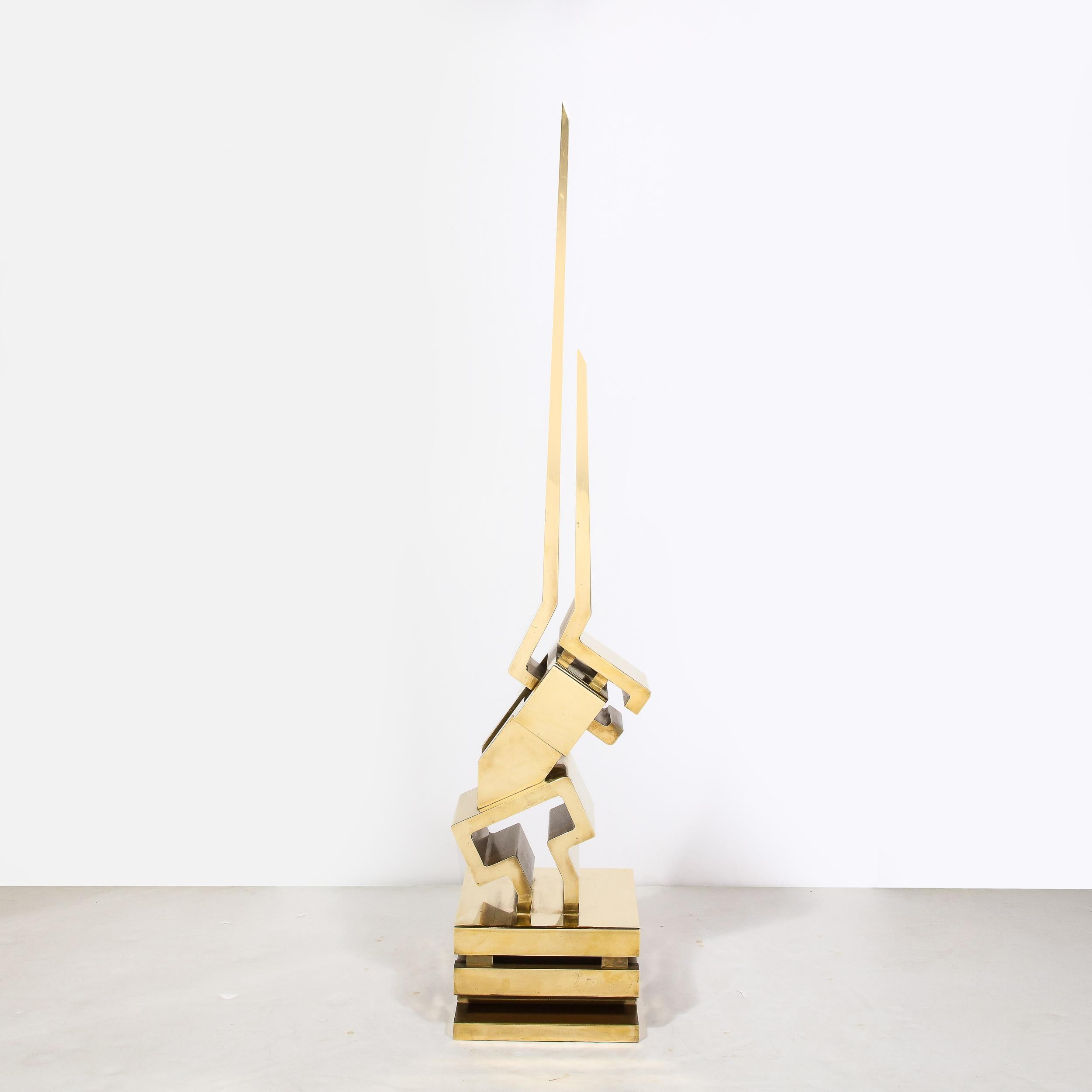 Modernist Sculpture In Polished Brass on Travertine Base by Giorgio Zennaro  12