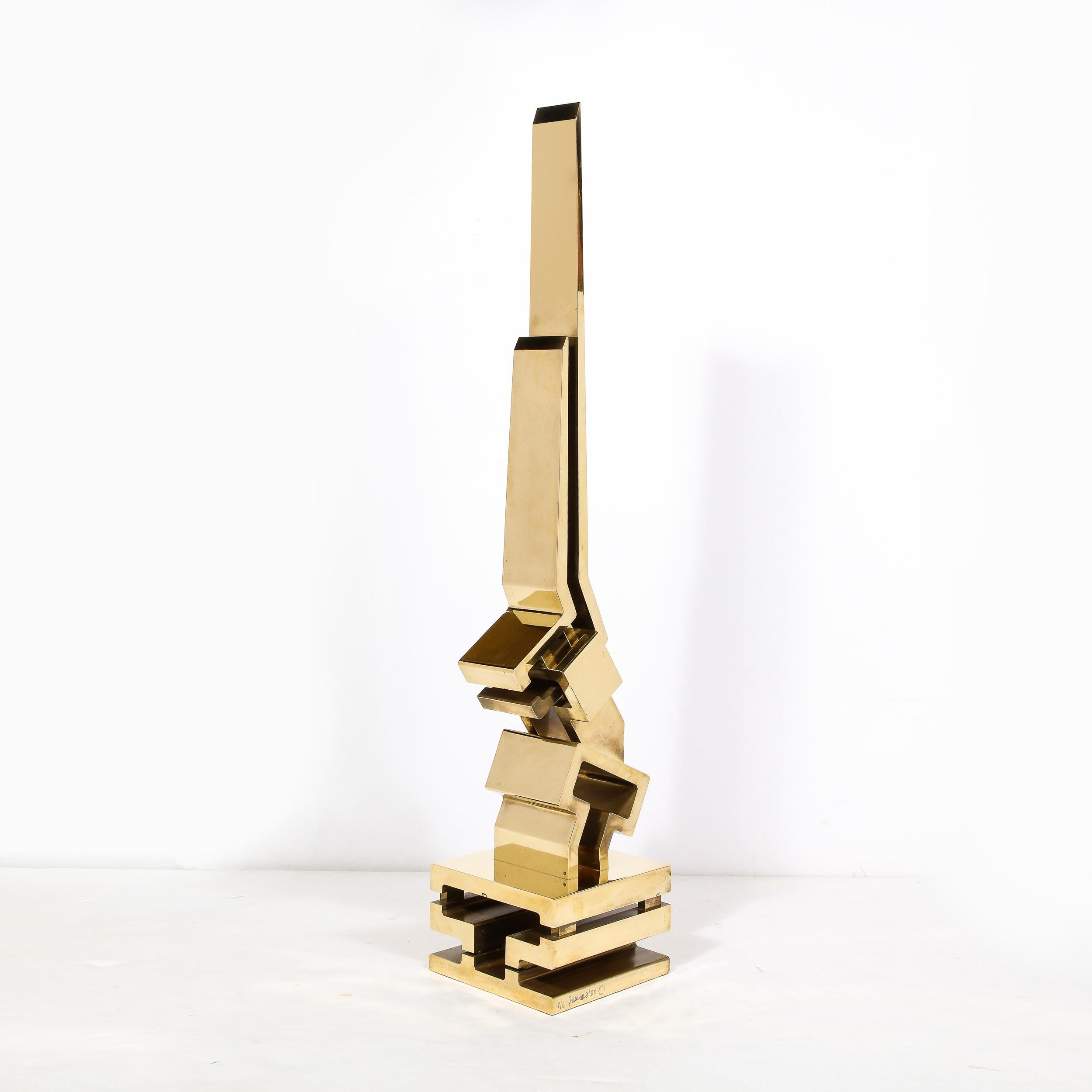 Modernist Sculpture In Polished Brass on Travertine Base by Giorgio Zennaro  15