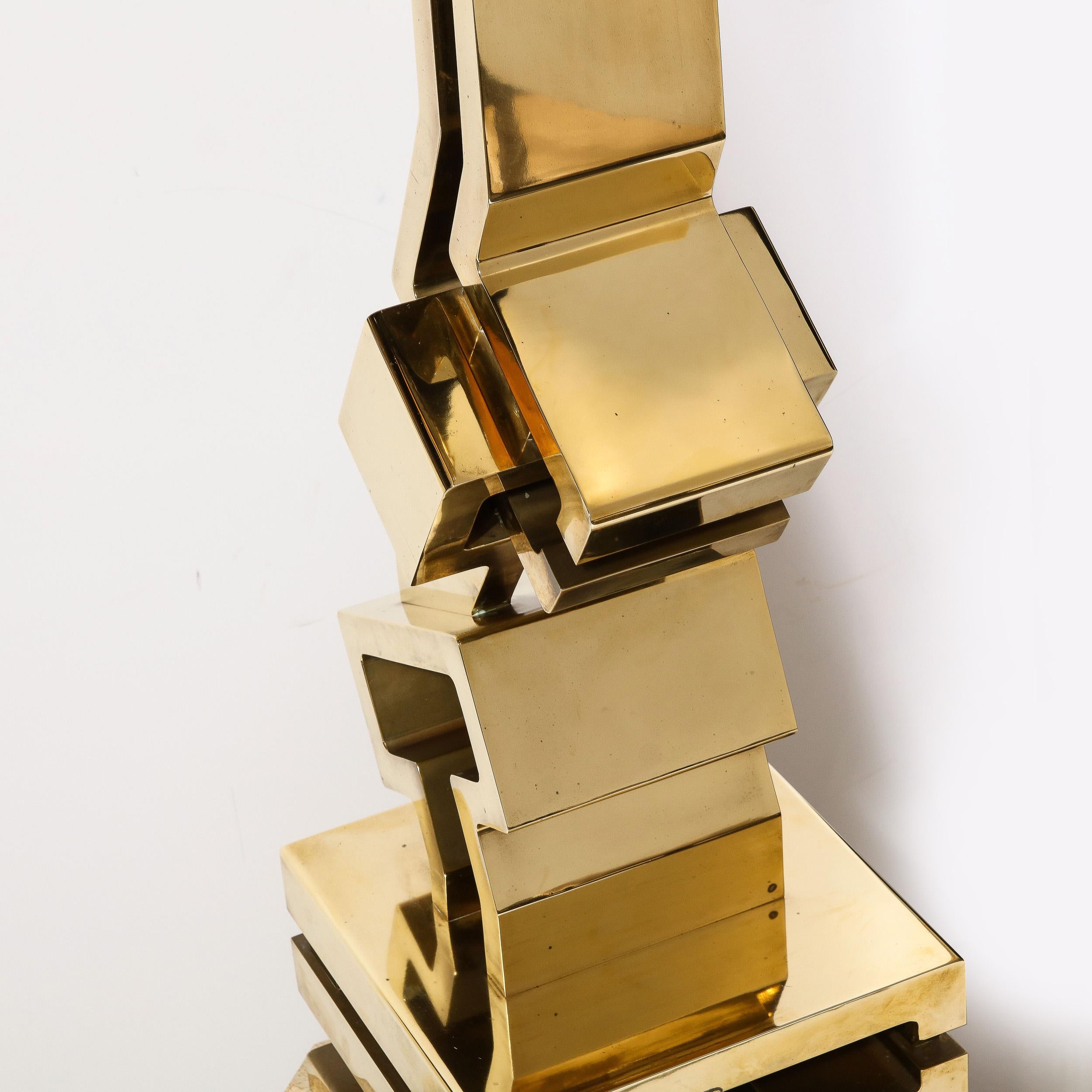 Modernist Sculpture In Polished Brass on Travertine Base by Giorgio Zennaro  In Excellent Condition In New York, NY