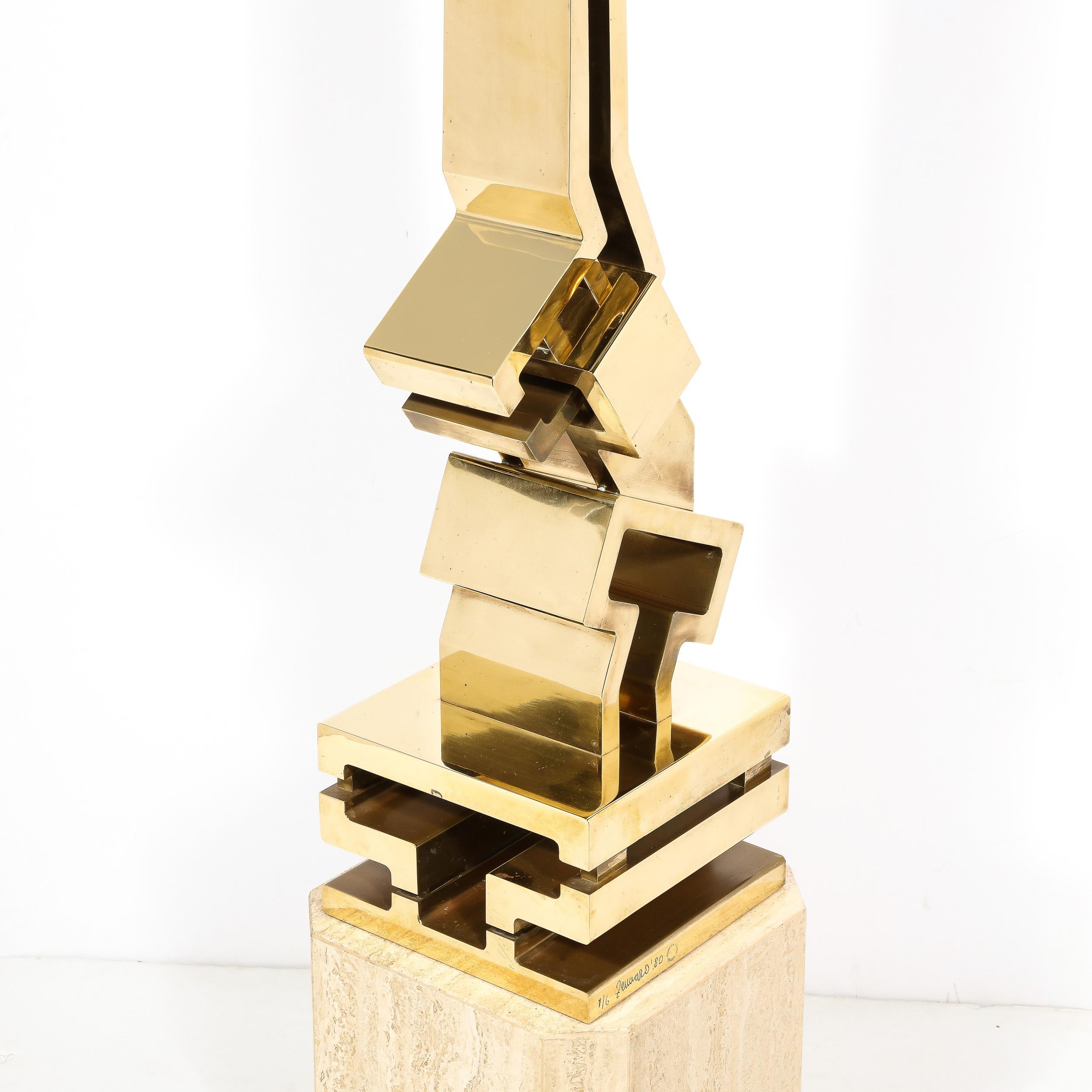 Modernist Sculpture In Polished Brass on Travertine Base by Giorgio Zennaro  3