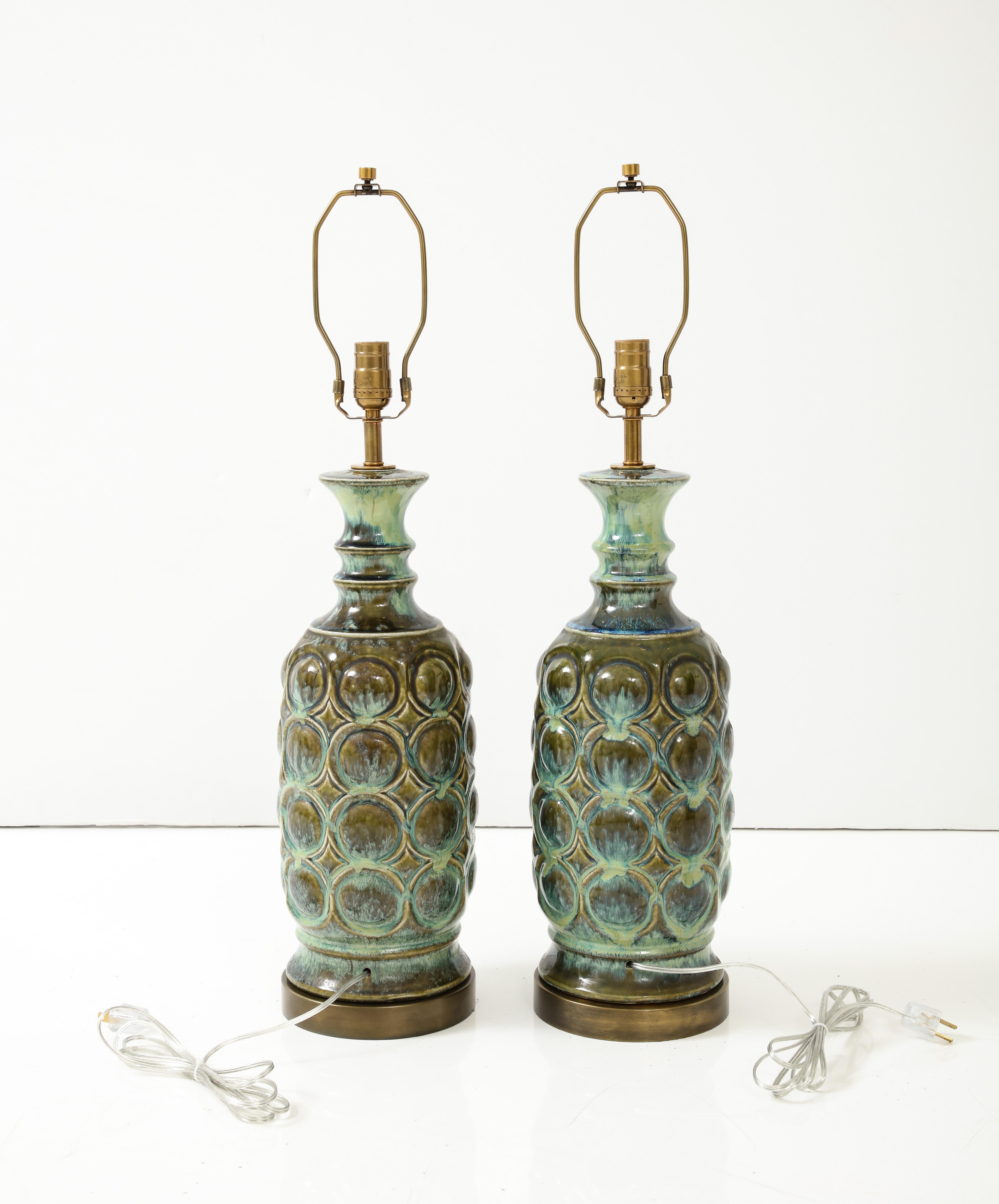 Mid-Century Modern Modernist Sea Foam Glazed Ceramic Lamps For Sale