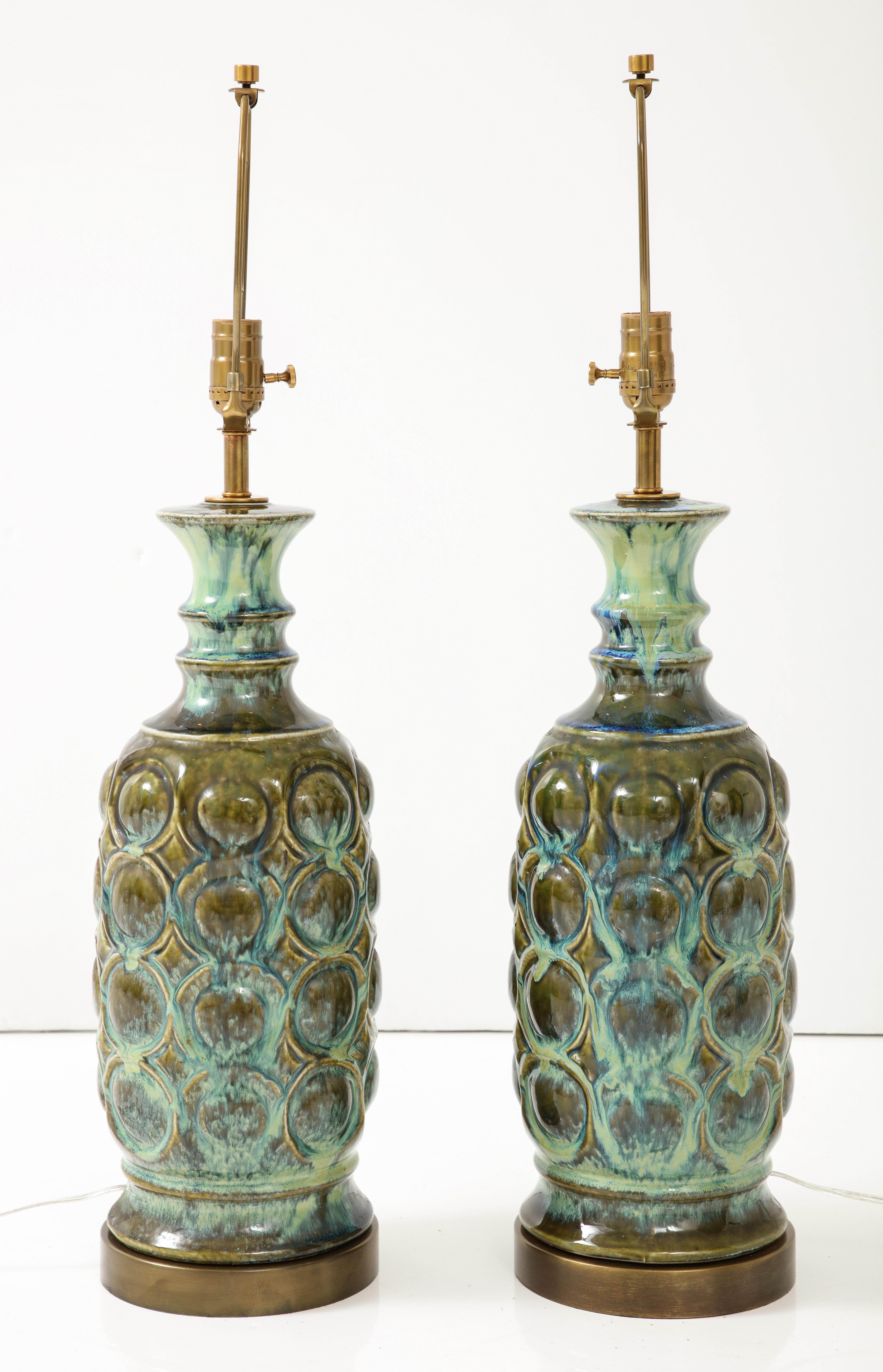 German Modernist Sea Foam Glazed Ceramic Lamps For Sale