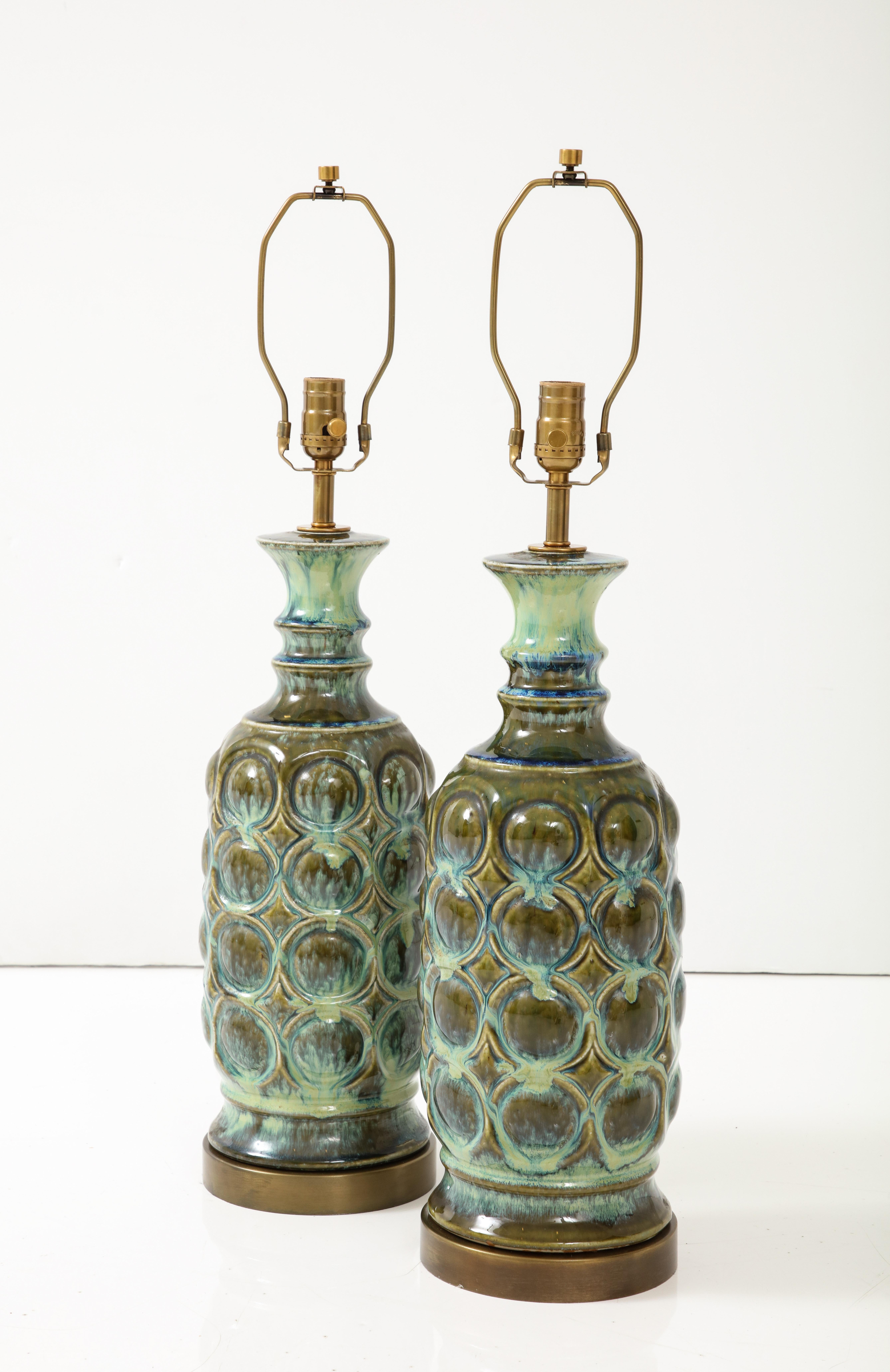 20th Century Modernist Sea Foam Glazed Ceramic Lamps For Sale