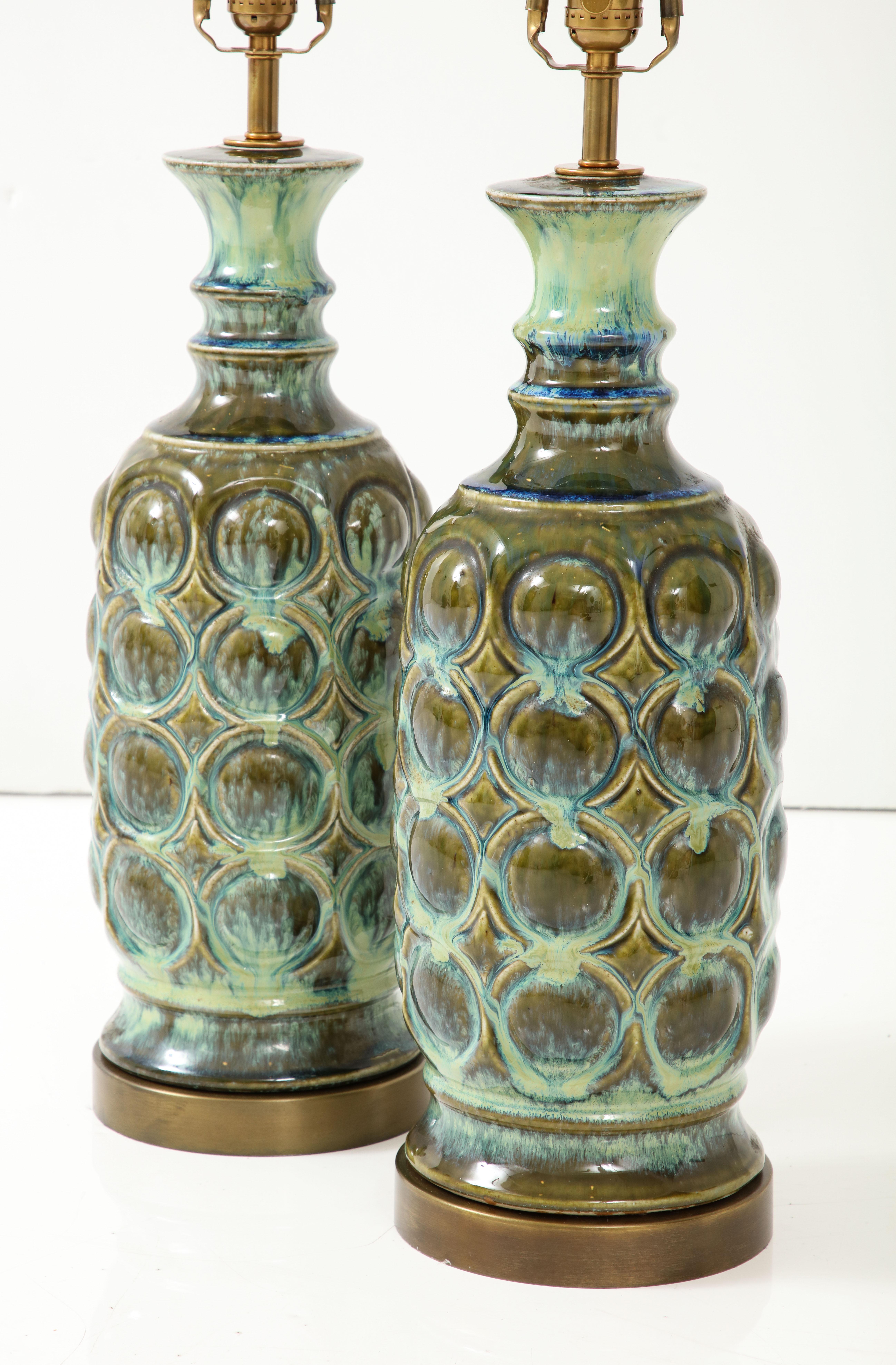 Modernist Sea Foam Glazed Ceramic Lamps For Sale 1