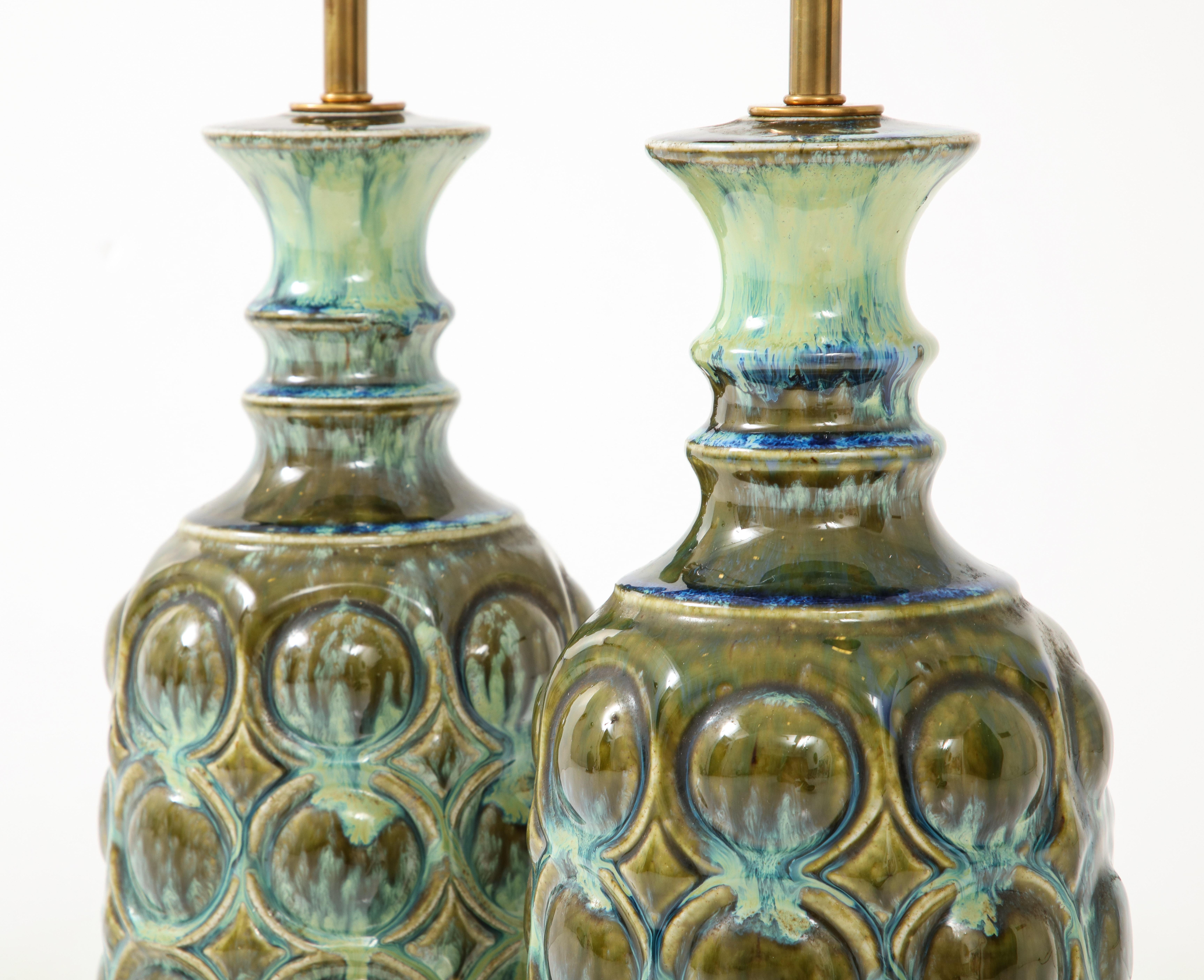 Modernist Sea Foam Glazed Ceramic Lamps For Sale 3