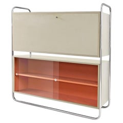 Modernist Secretary Showcase, Chrome Plated Steel, Lacquered Wood, Customizable