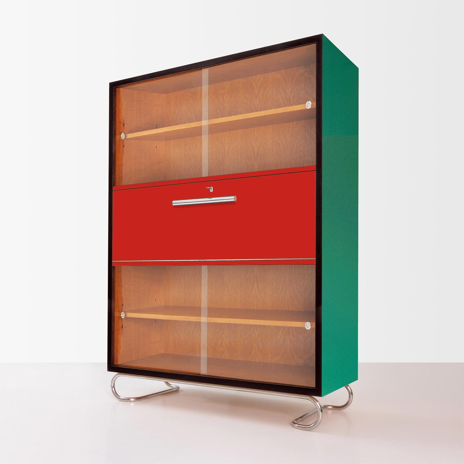 German modernism 'Dahlem' secretary showcase designed and manufactured by GMD Berlin. Wood lacquering in various colors and finish. Available on request in different amounts. Delivery time: 7-8 weeks.