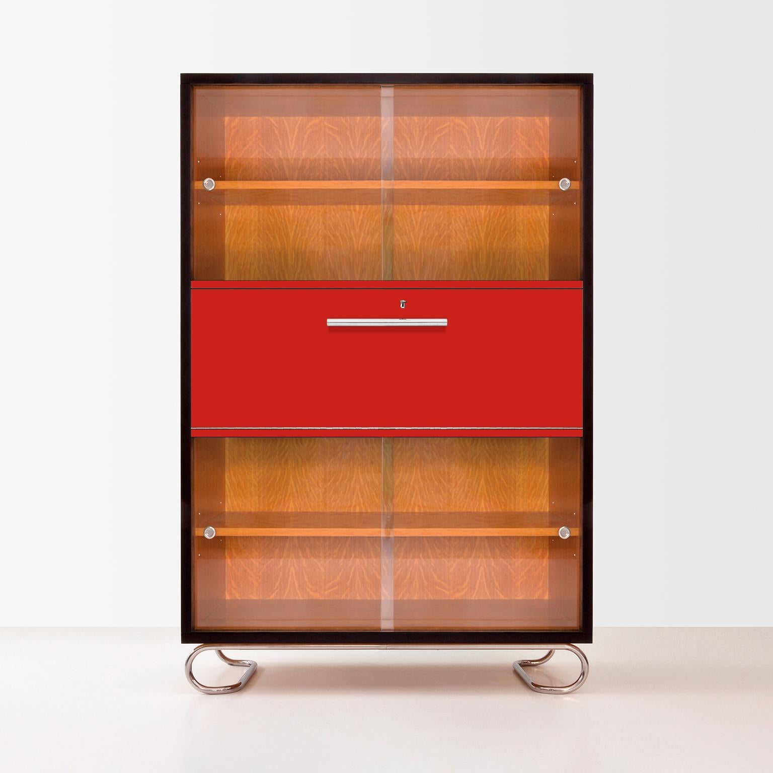 Modernist Secretary Showcase, Lacquered Wood, Chrome-Plated Metal, Customizable In New Condition For Sale In Berlin, DE
