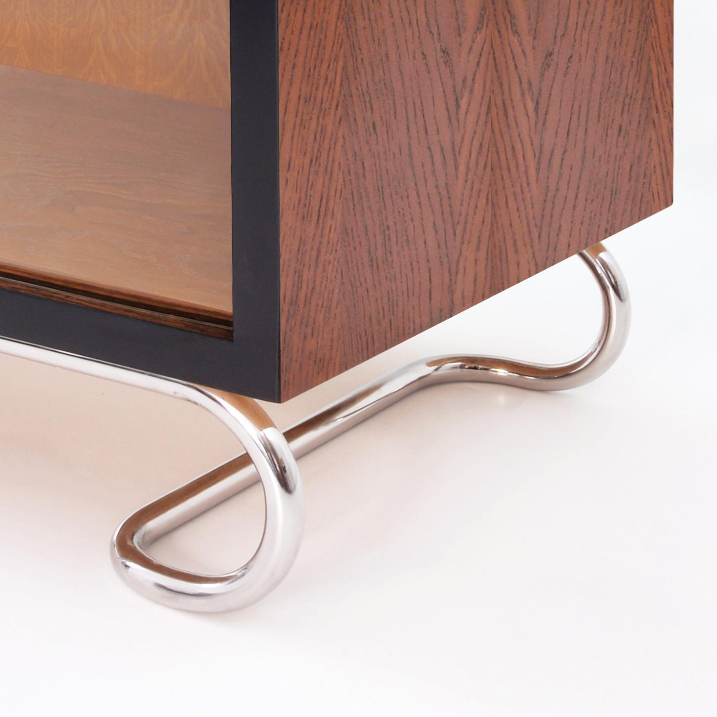 Contemporary Modernist Secretary Showcase, Lacquered Wood, Chrome-Plated Metal, Customizable For Sale